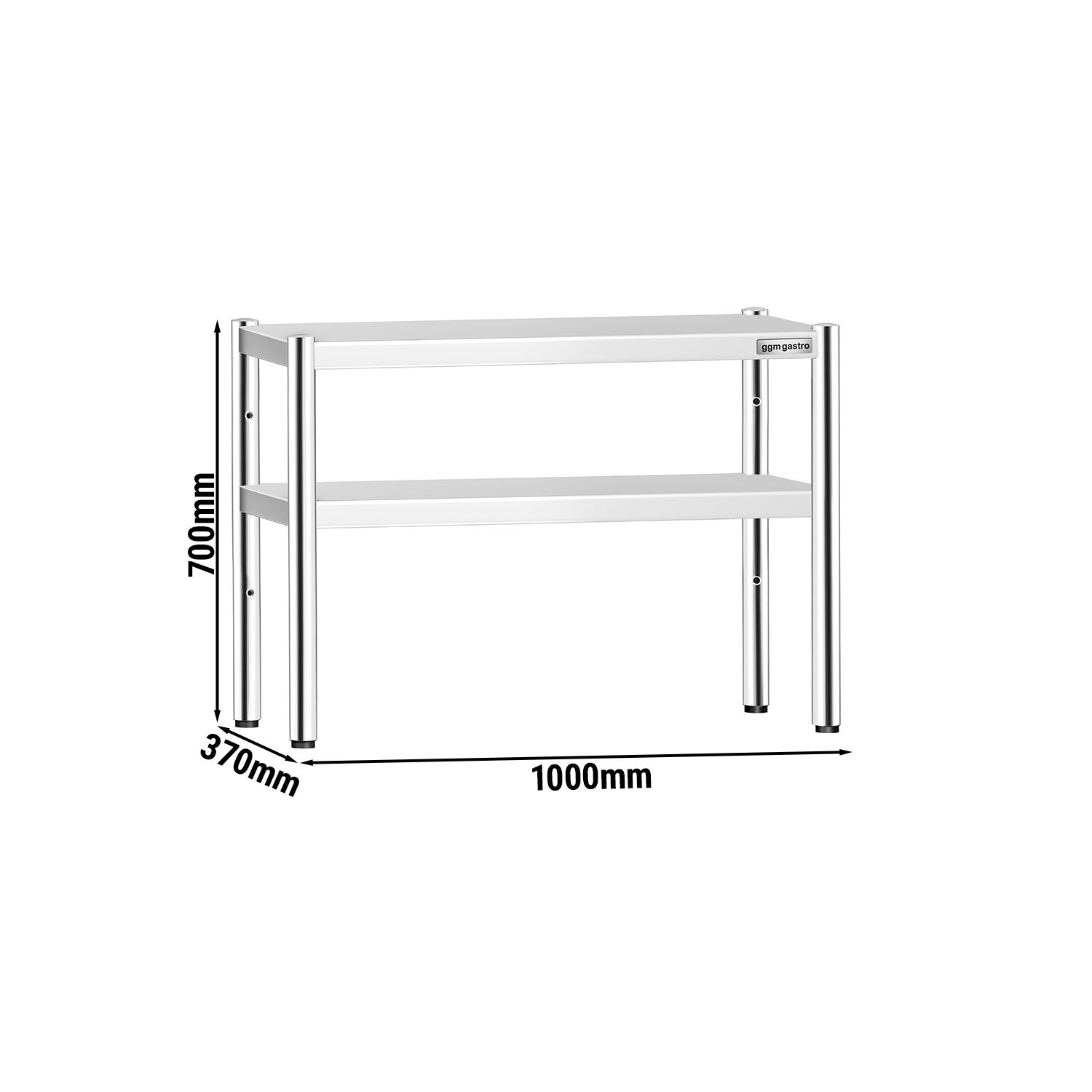 Étagère supérieure en inox – 2 niveaux – 1000 × 370 mm – hauteur réglable