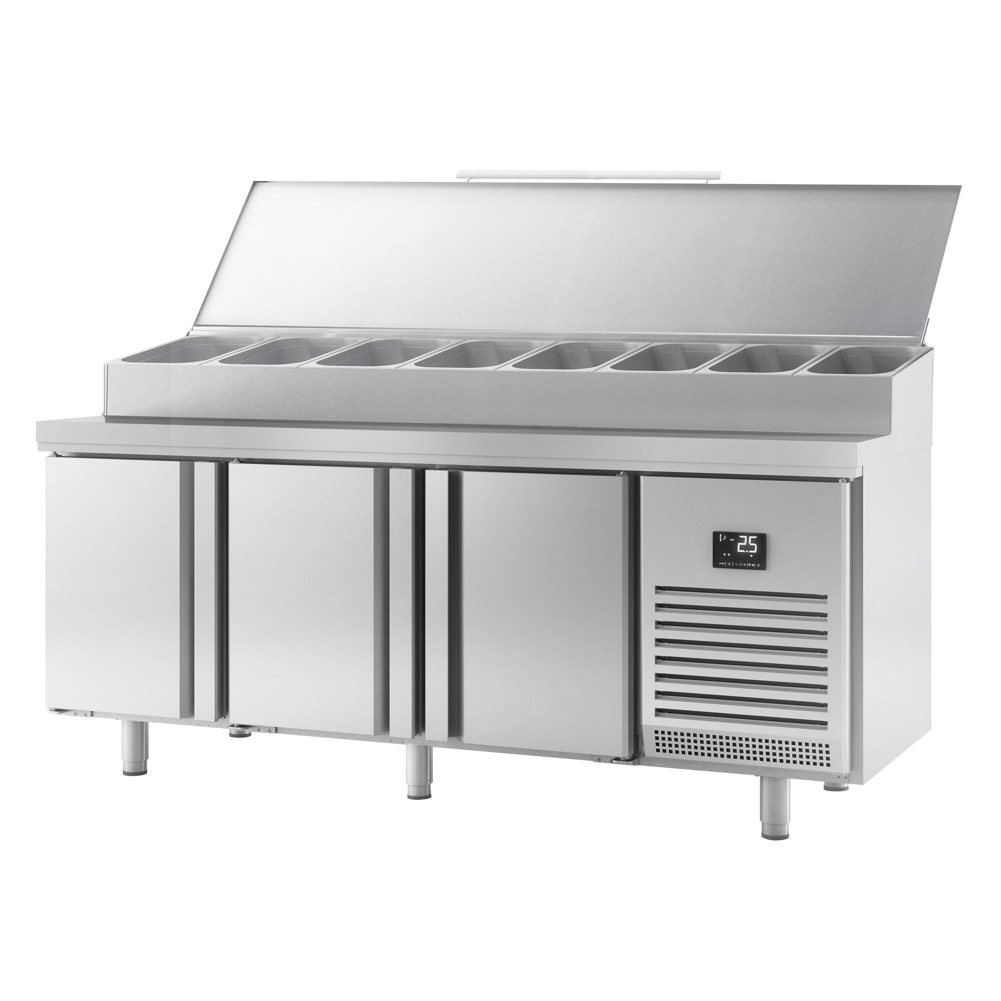 Commercial Saladette Prep Counter - 1960x700mm - 3 Doors - for 1x GN 1/2 & 9x GN 1/3