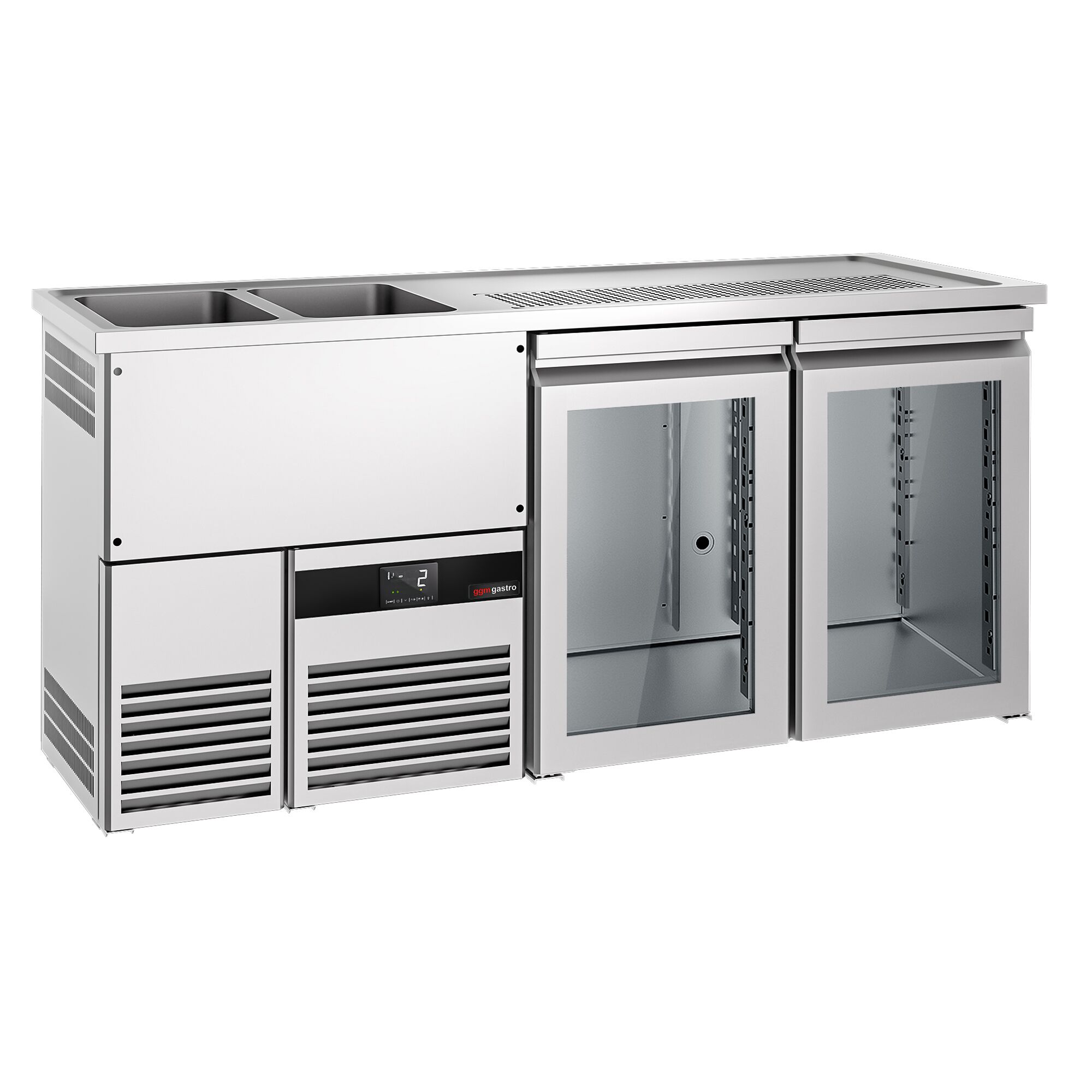 Comptoir de bar réfrigéré PREMIUM - 1950x700mm - 2 portes vitrées