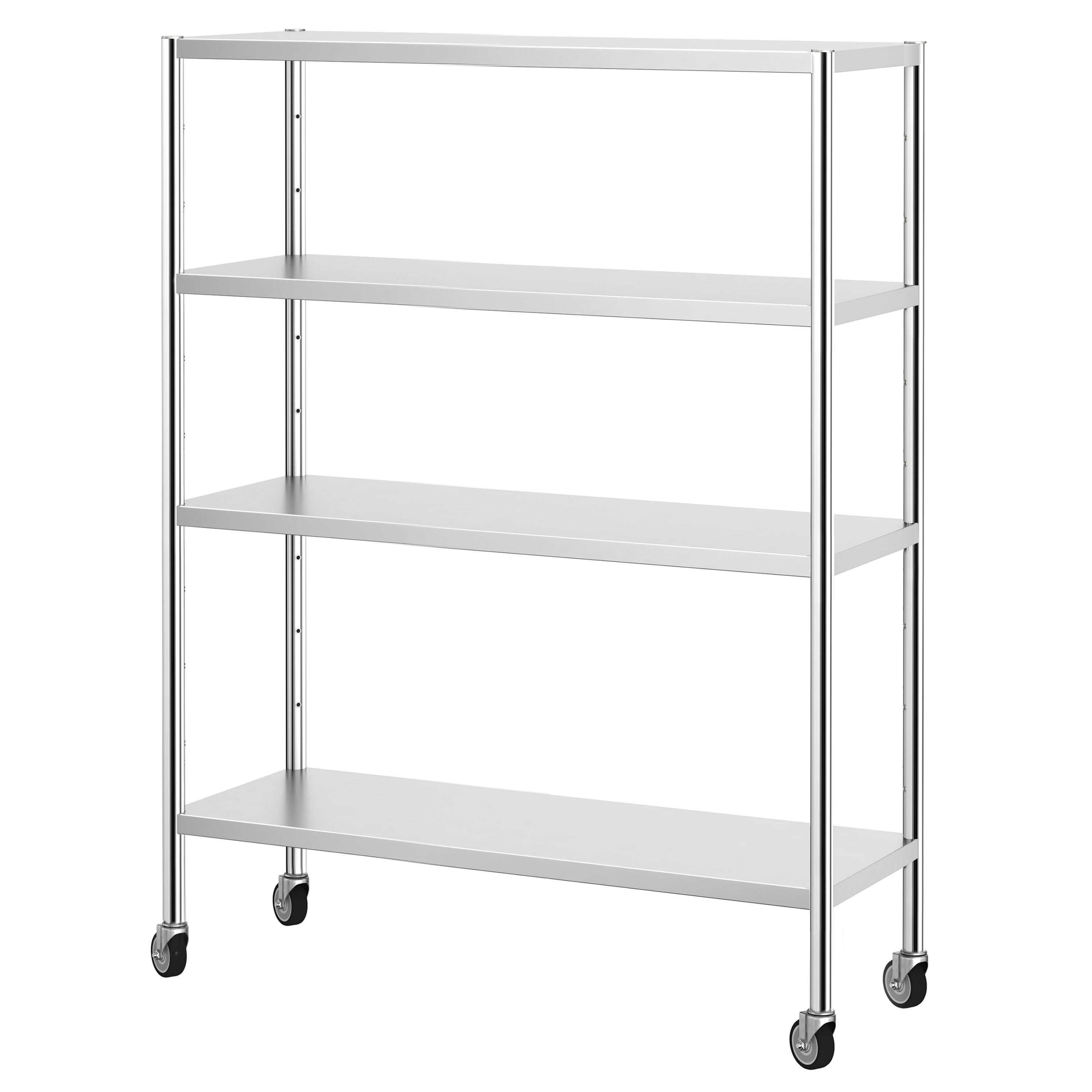 Scaffale in acciaio inox PREMIUM - 1400x1800mm - Profondità: 500mm - con 4 ripiani (REGOLABILI) - incl. 4 ruote - Portata: 80kg per ripiano