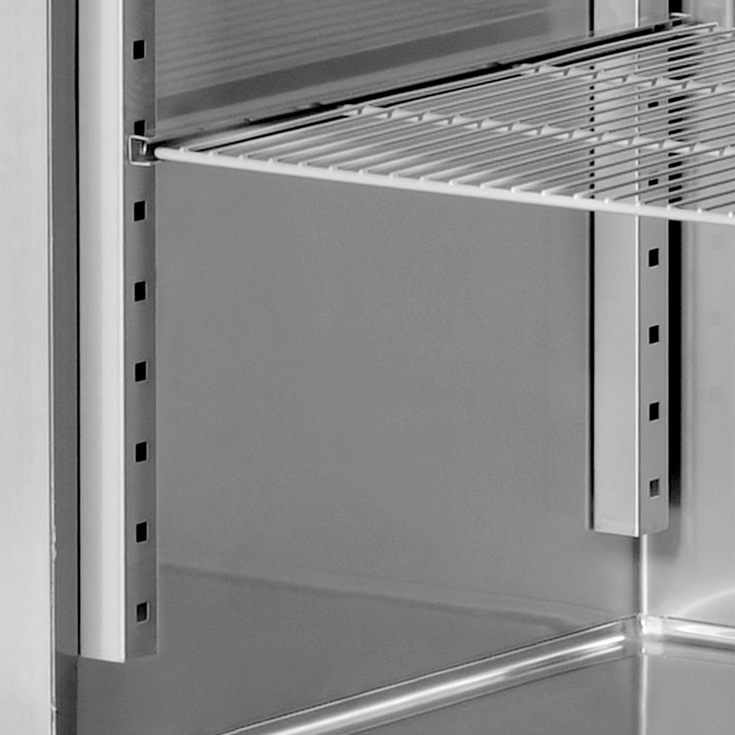 Armoire pâtissière négative vitrées Inox AISI 304 PREMIUM - EN 600x800 - 612 L - avec 1 porte vitrée & Glissières pâtisserie - Noire - Roulettes