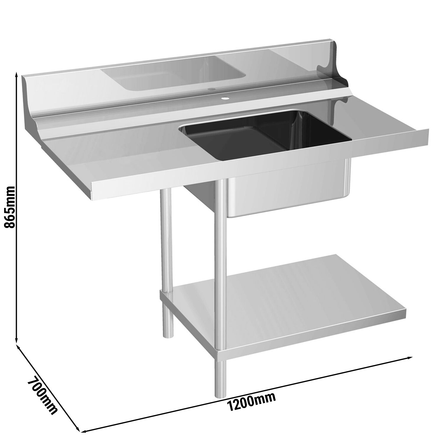 Table d’entrée pour lave-vaisselle - 1200mm - Montage à gauche - avec 1 bac - pour DS430 Série