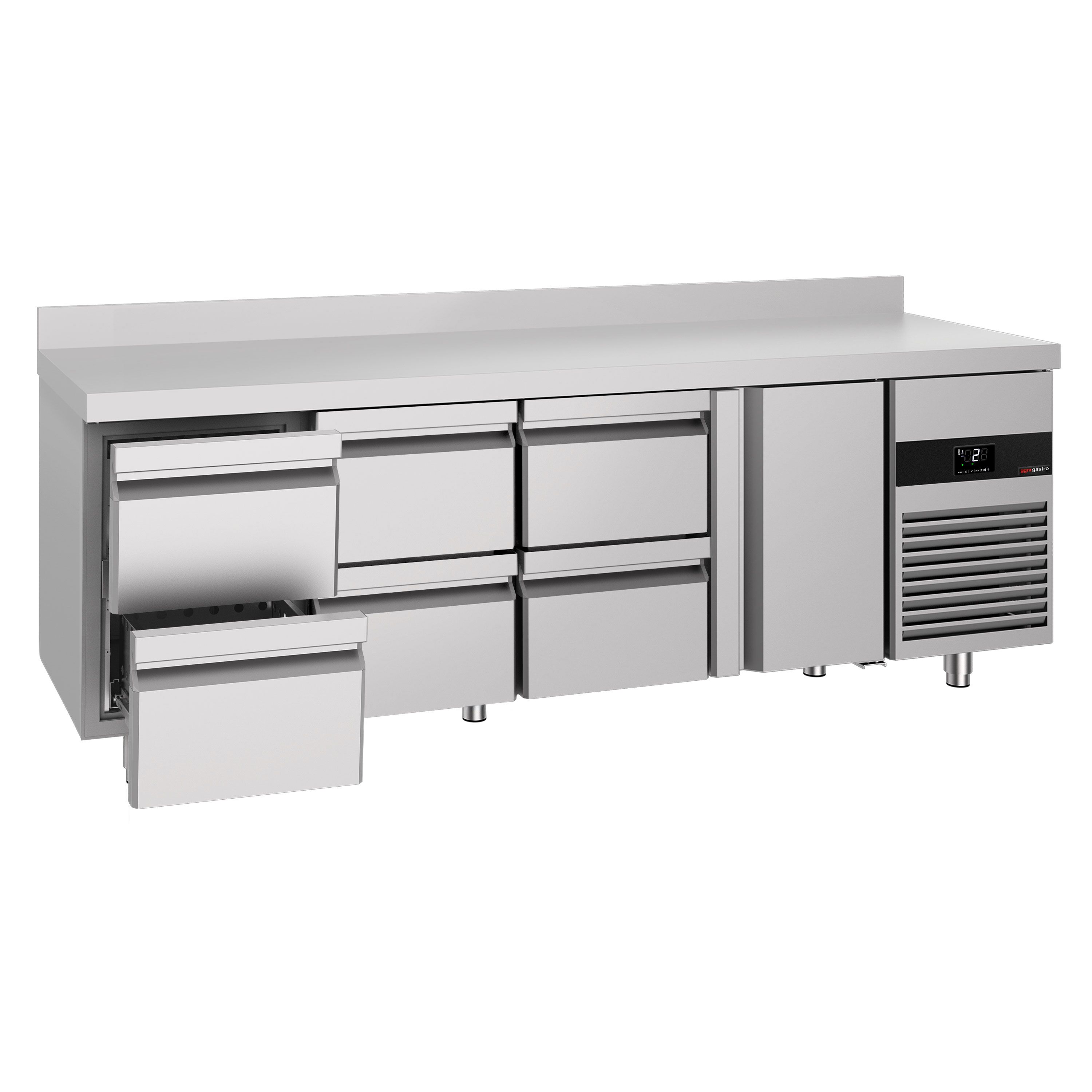 Table réfrigérée PREMIUM - 2330x700 mm - avec 1 porte - 6 tiroirs - avec dosseret