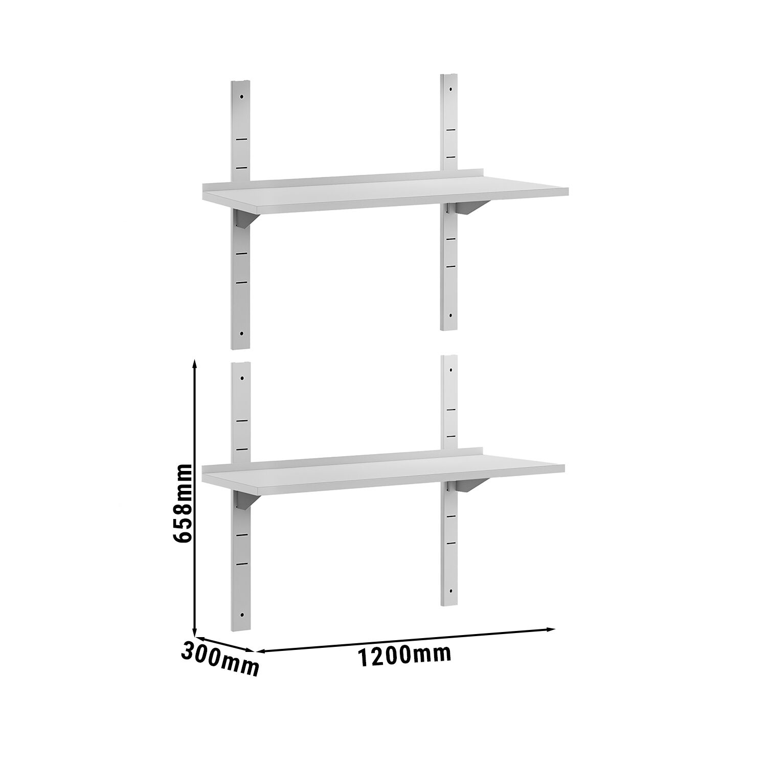 Étagère murale ECO en inox - 1200 × 300 mm - avec 2 étages