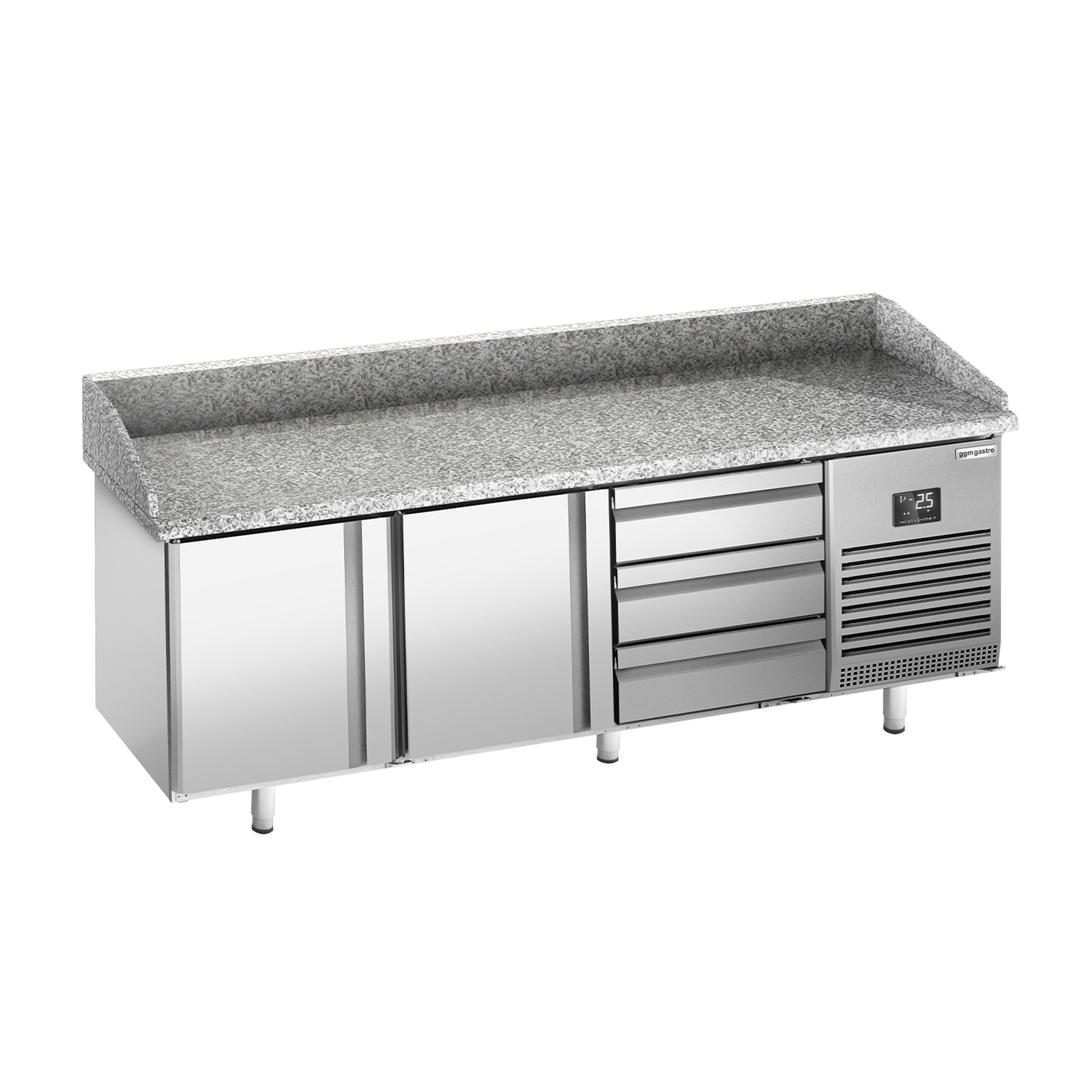 Table réfrigérée à pizza Premium PLUS - 1980 x 700 mm - avec 2 portes et 3 tiroirs