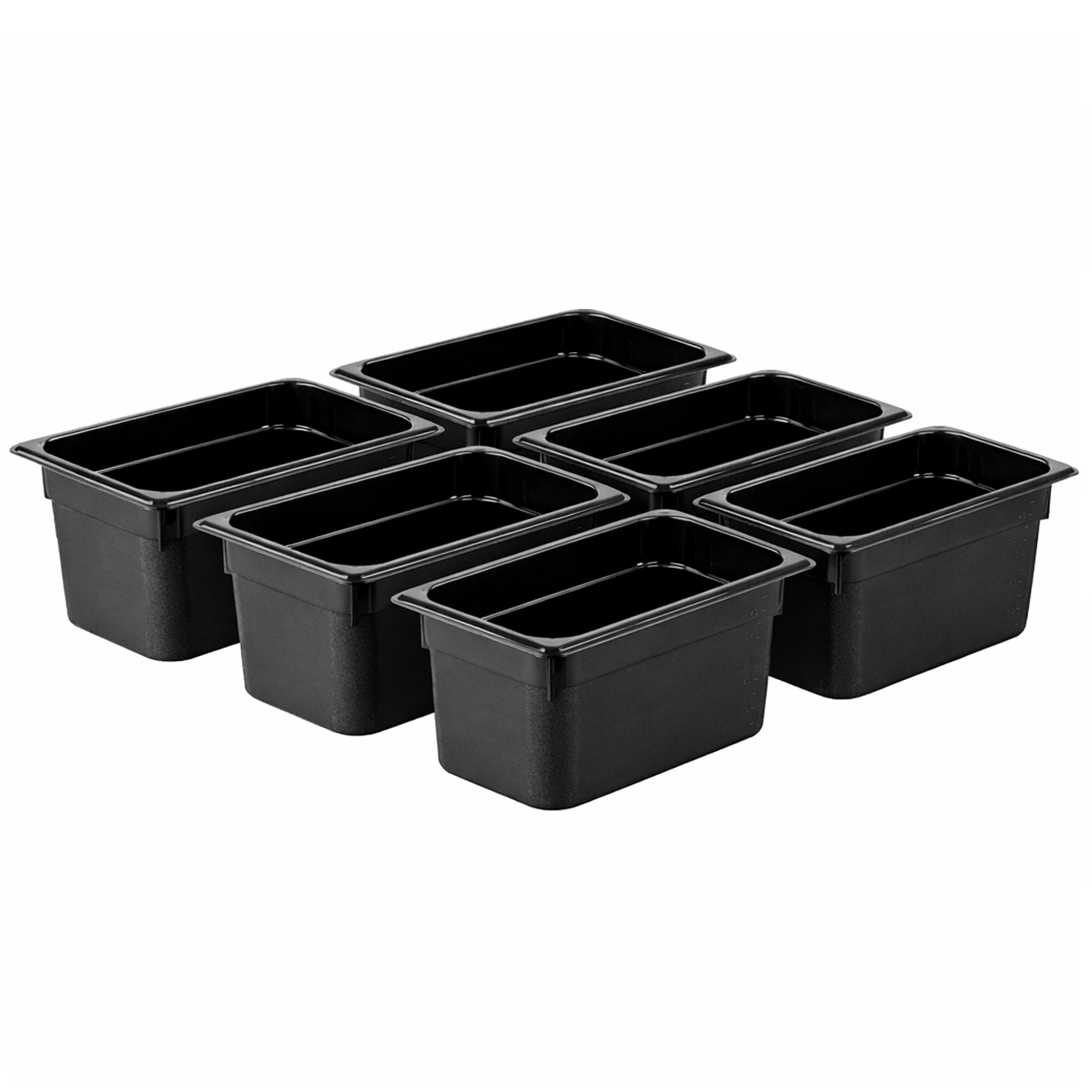 (6 pièces) Bac en Polycarbonate GN 1/4 - Noir - Hauteur : 150 mm
