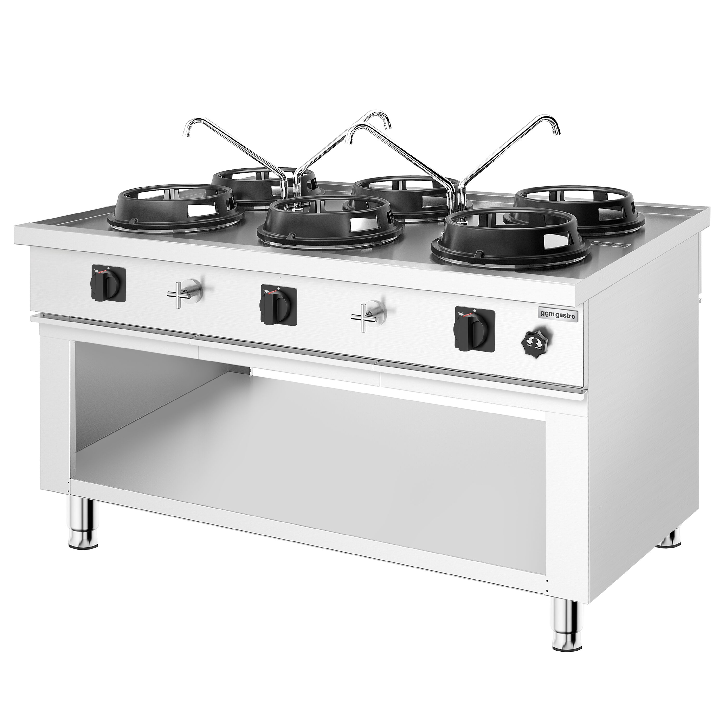 Cuisinière Wok à Gaz en Îlot - 90 kW - 6 Brûleurs - incl. 4 Robinets