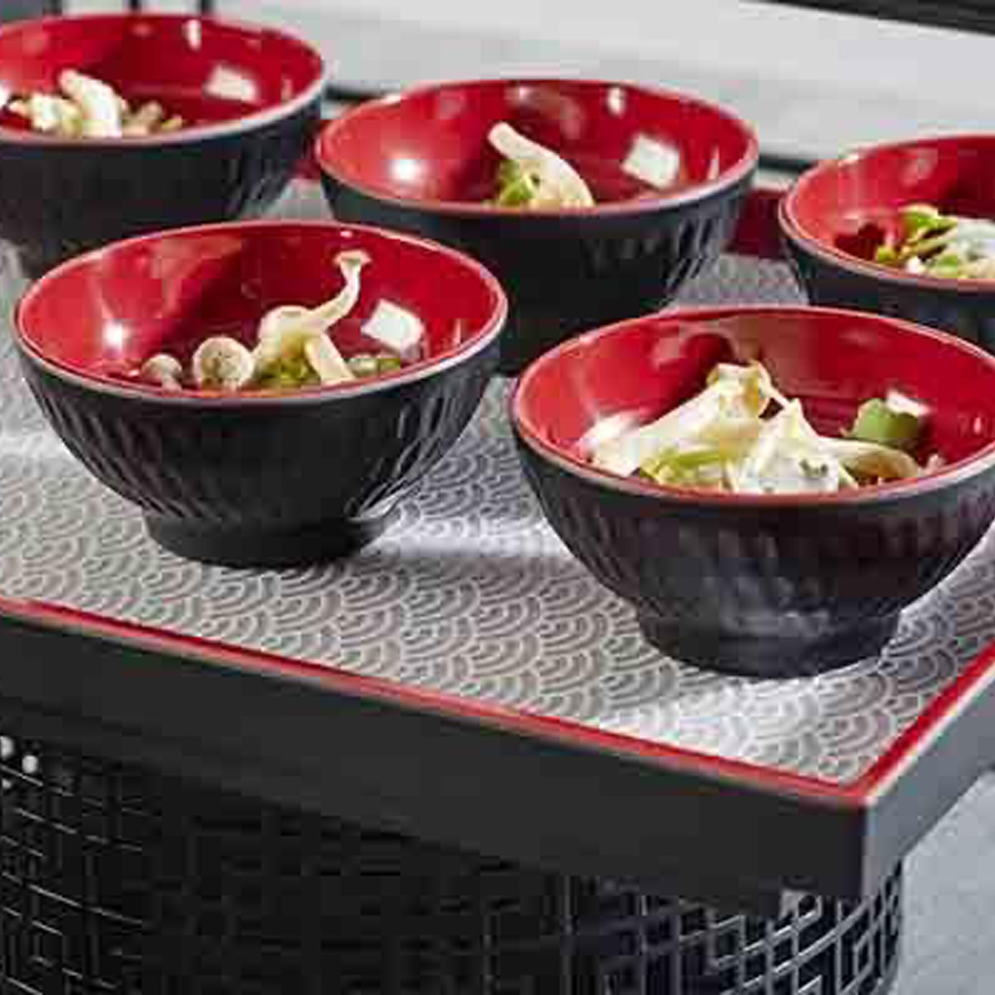 (6 pcs) Coupe - ASIA PLUS - Mélamine - 130ml - carré - 95x95mm - Profondeur : 45mm - Noir/Rouge