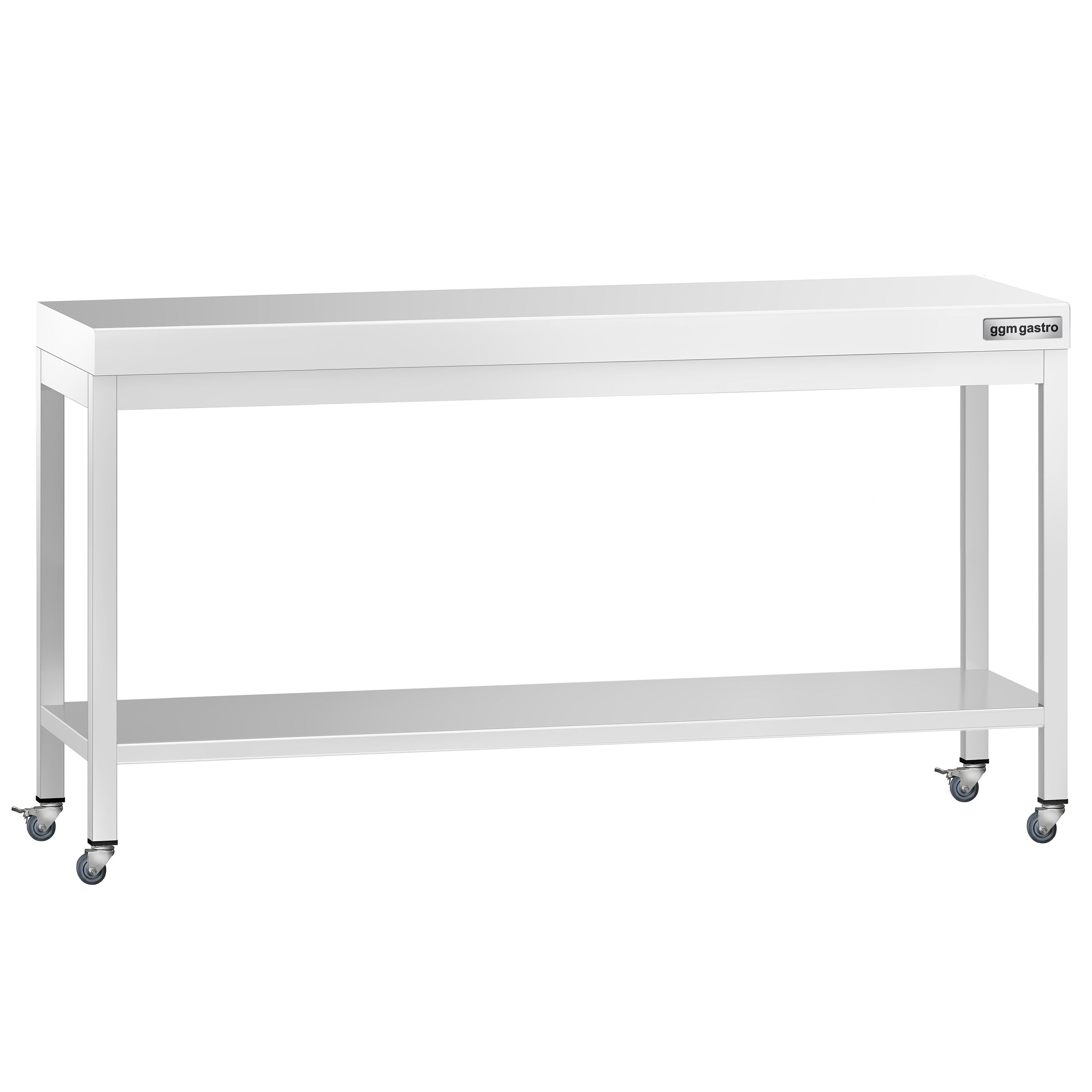 Table de travail en inox PREMIUM - 2000 x 600 mm - avec tablette inférieure et roulettes