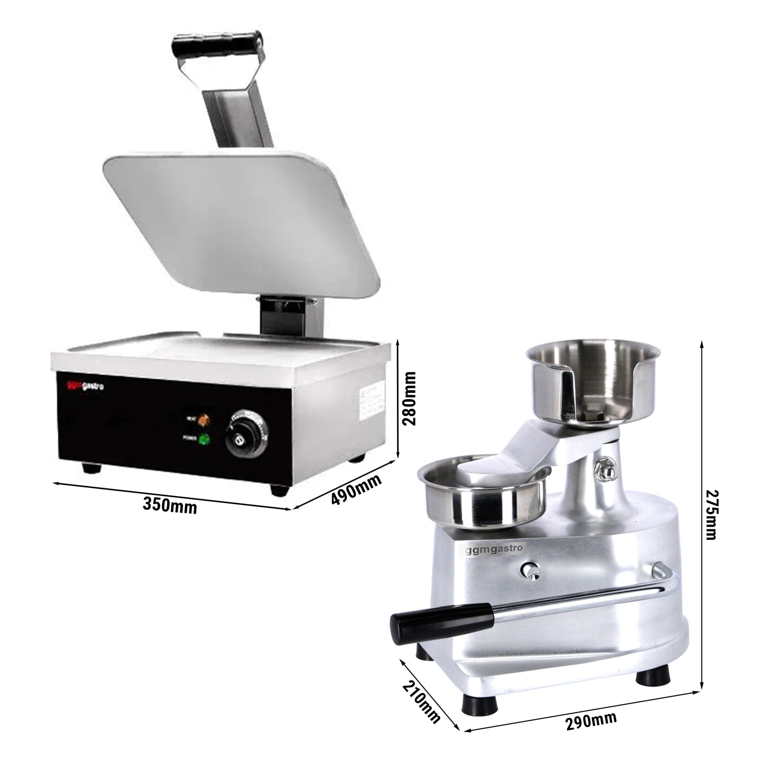 Table de préparation – 1210 mm – 2 portes – pour 9 bacs GN 1/6 – incl. grill de contact & machine à hamburgers