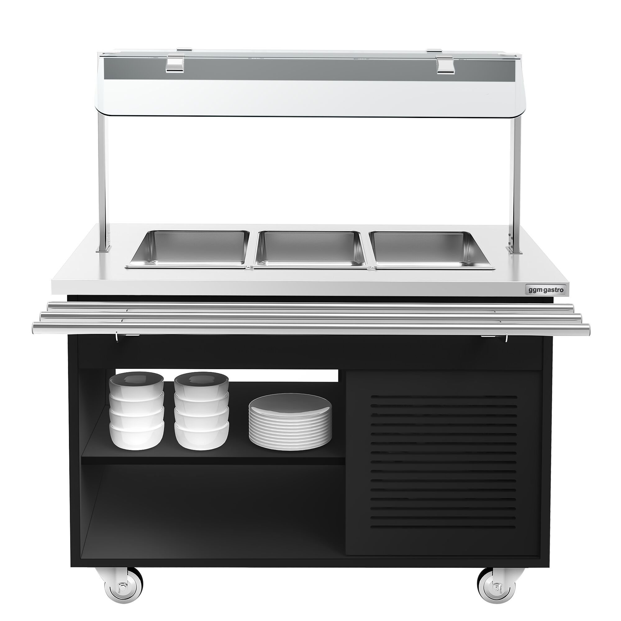 Buffet réfrigéré DANZIG - 1300mm - 3 bacs GN 1/1 - avec Glissière pour plateaux - Noir