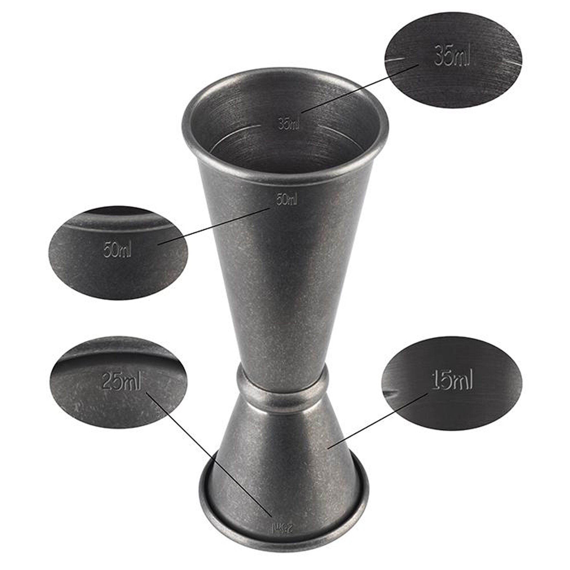 (6 pcs) Cocktail Jigger - Stainless Steel - 25ml & 50ml - with internal fill lines 15ml & 35ml - CE marked