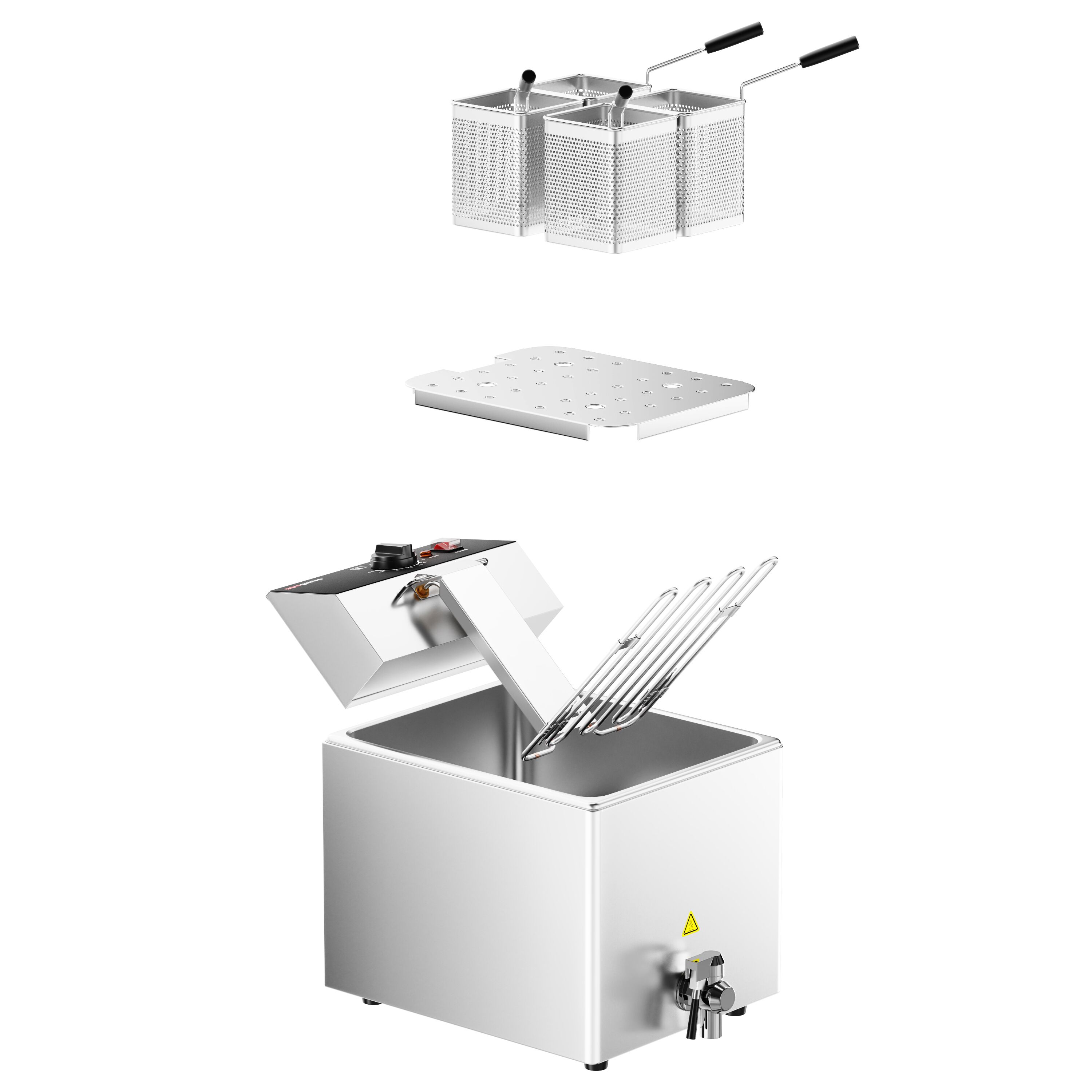 Cuiseur à pâtes électrique – 8 L – 3,25 kW – avec robinet de vidange – incl. 4 paniers