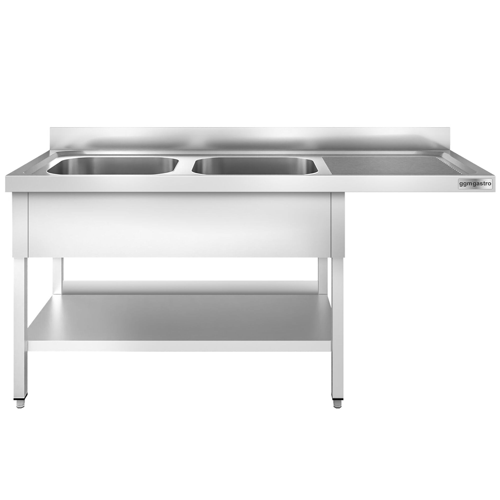 Plonge PREMIUM en acier inoxydable - 2000x600mm - 2 bacs - bac à gauche - avec espace lave-vaisselle - adossée/avec dosseret