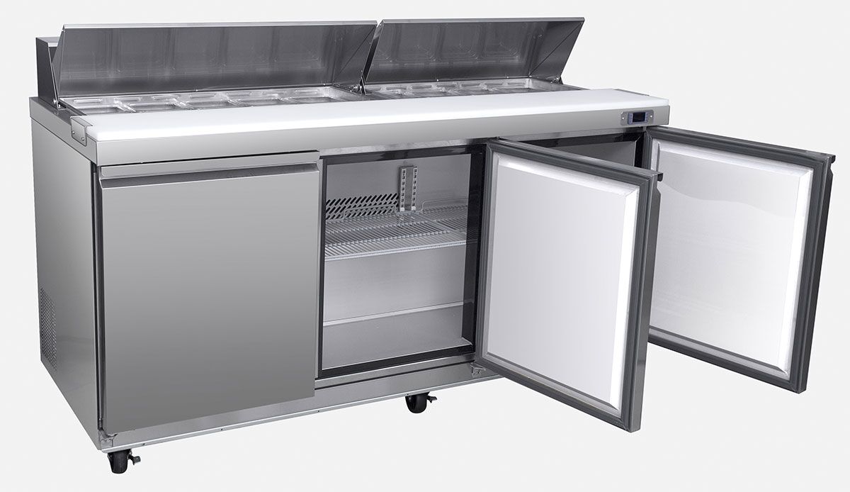 Saladette réfrigérée PREMIUM - 1830mm - 3 portes - avec découpe pour 18x GN 1/6 & Couvercle inox - incl. 18x conteneurs GN 1/6