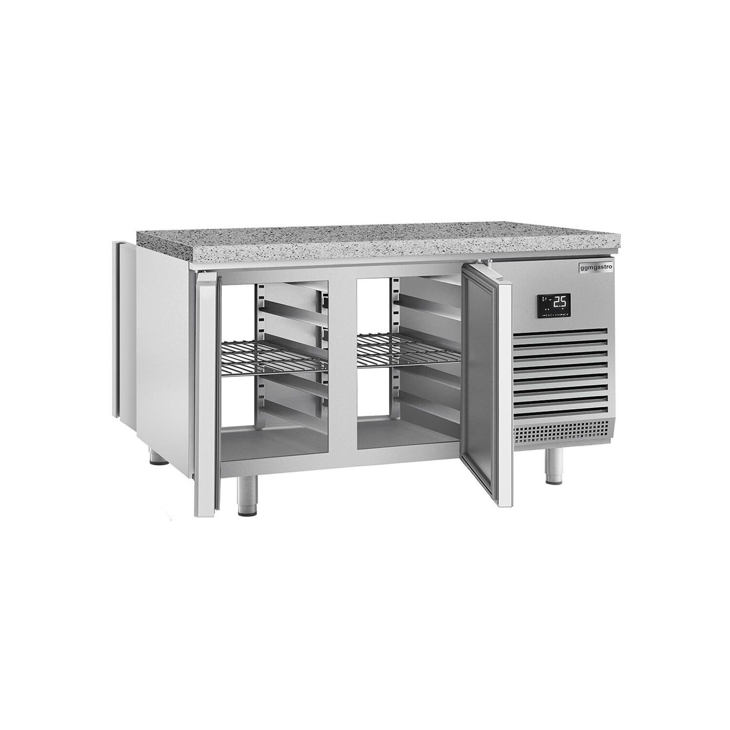 Table réfrigérée de boulangerie Premium PLUS - 1618x800 mm - avec portes des deux côtés & plan de travail en granit