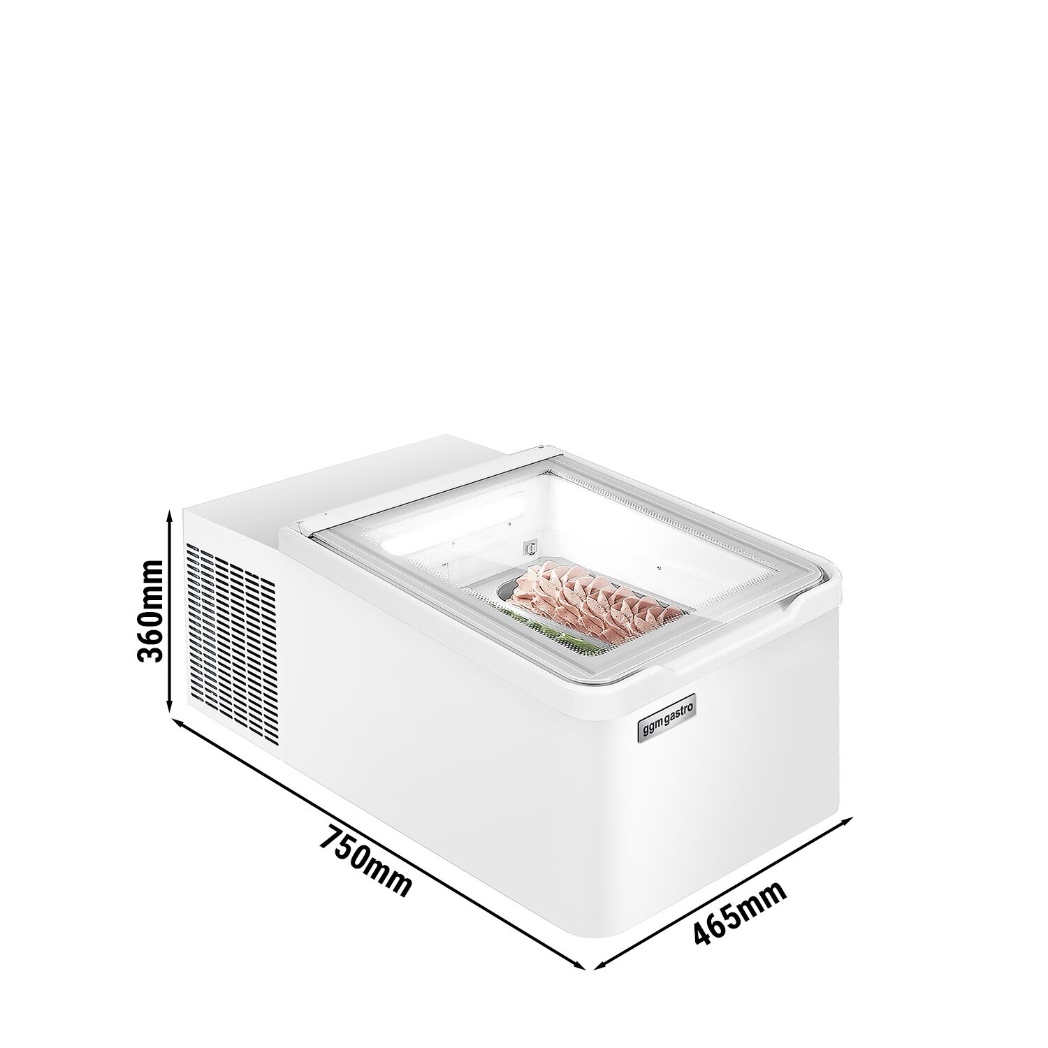 Vitrine à glaces à poser - 465mm - Froid statique - pour 2 bacs de 5 L - Blanc - Côté client
