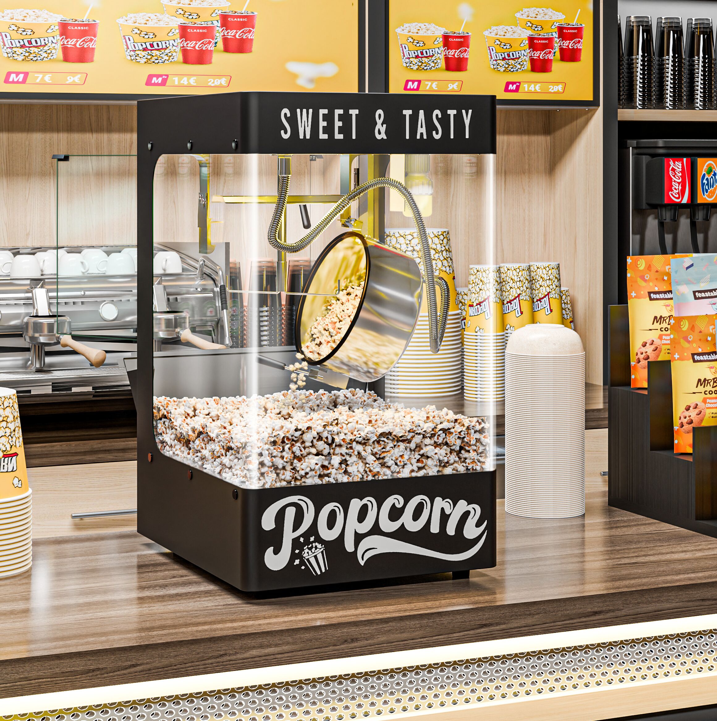 Commercial Popcorn Machine - 1.31kW - 5kg/h - with 1 kettle - Black