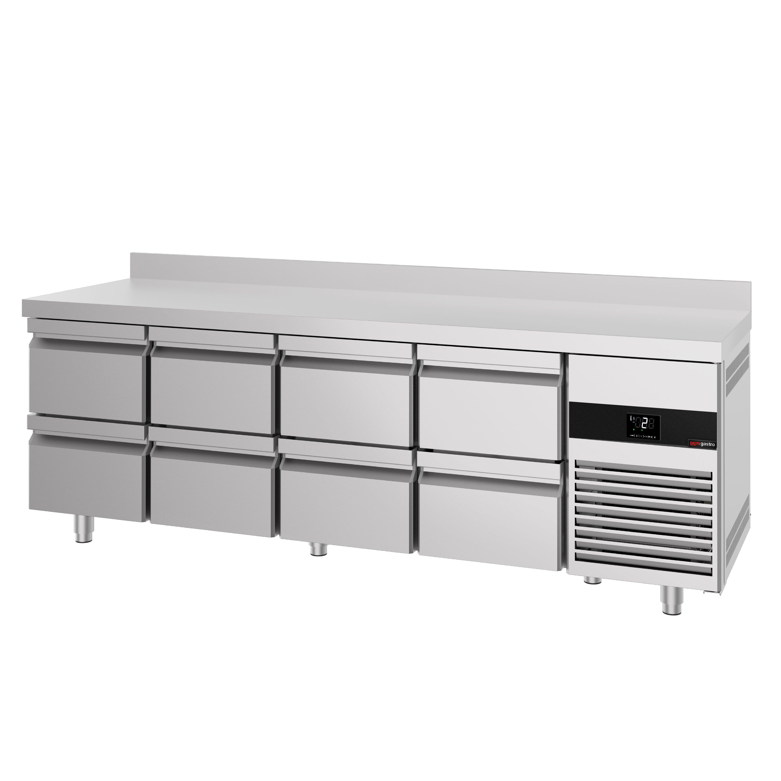 Table réfrigérée PREMIUM - 2330 x 700 mm - avec 8 tiroirs - dosseret