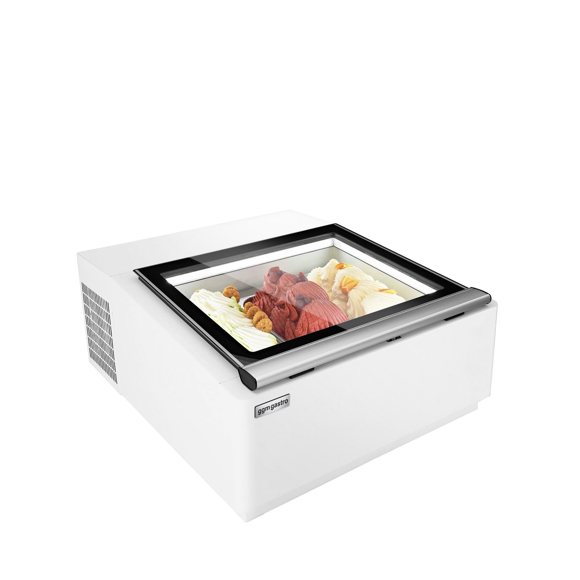 Vitrine à glaces à poser - 670mm - Froid statique - Blanc - pour 3 bacs de 5 L - Côté service