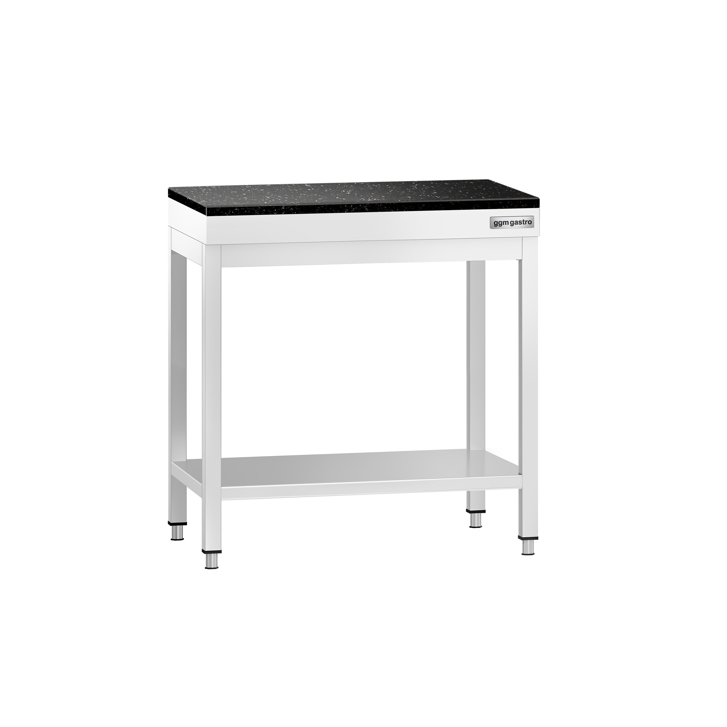 Table de travail inox PREMIUM - 600 x 700 mm - avec tablette inférieure - incl. Plan de travail en Granit