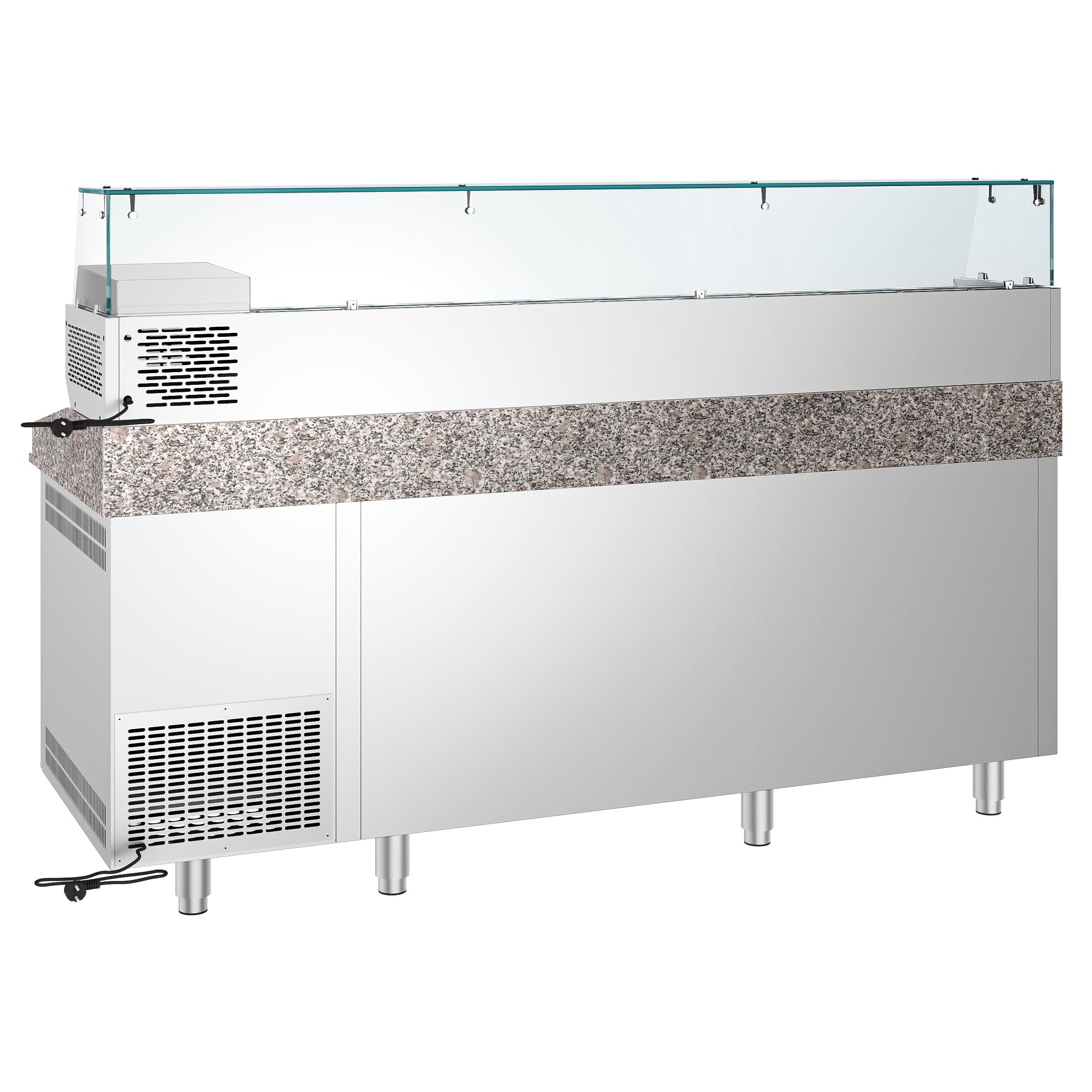 Table réfrigérée à pizza PREMIUM - 2100x800 mm - avec 2 portes & 5 tiroirs - incl. vitrine réfrigérée - 10x GN 1/3