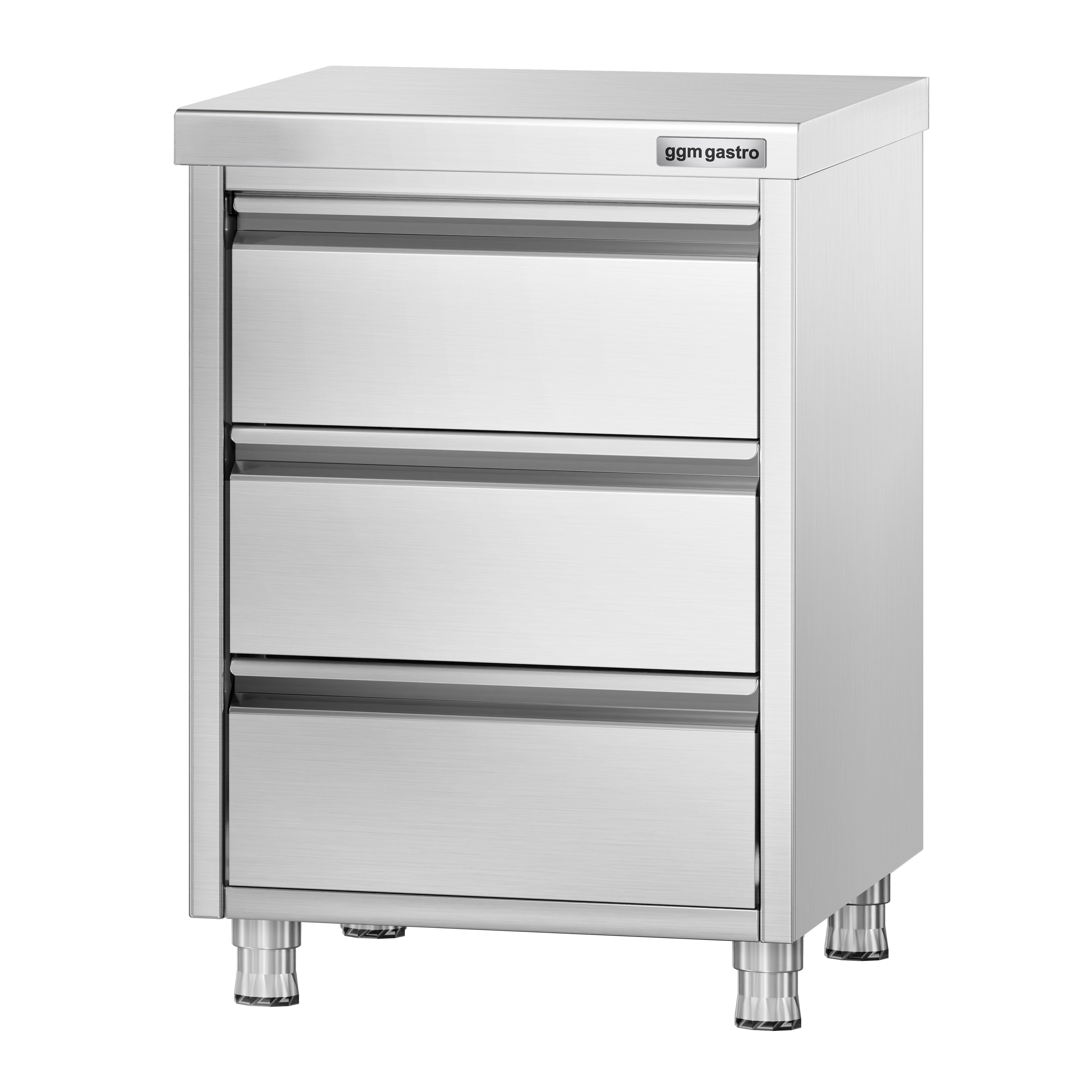 Meuble bas à tiroirs PREMIUM - Acier inoxydable - avec 3 tiroirs - 500x700mm