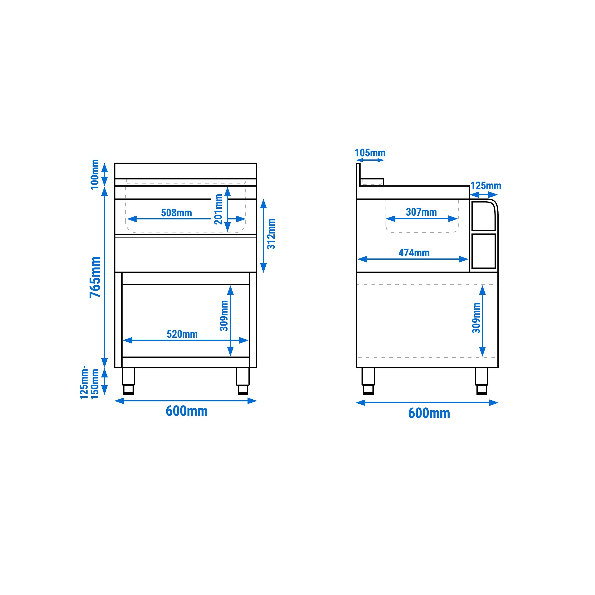 Station à cocktails - Acier inoxydable - 600x600mm - avec 3 bacs à glace et porte-bouteilles (speedrail)