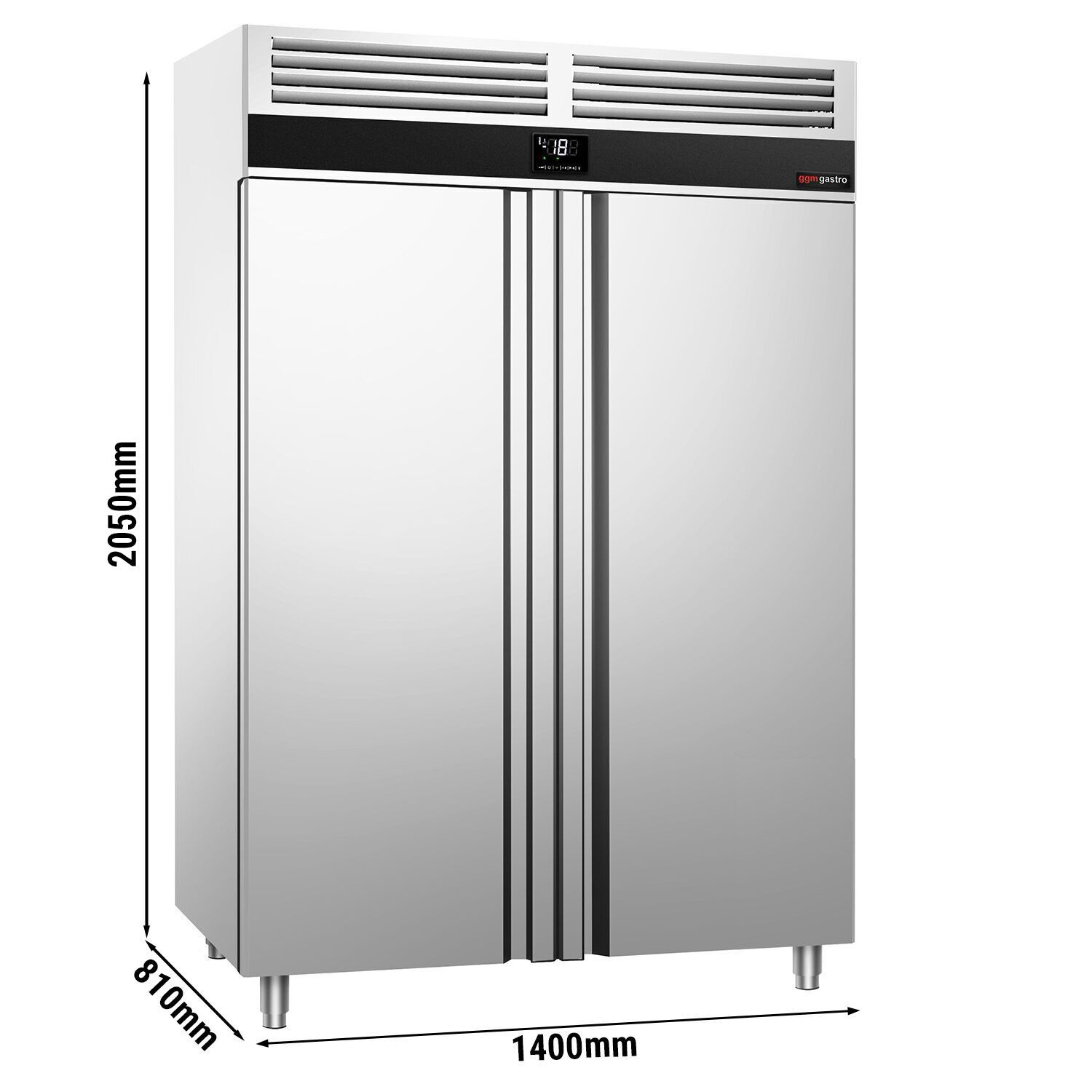 Armoire réfrigérée négative Inox AISI 430 PREMIUM - GN 2/1 - 1400 L - avec 2 portes & 8 grilles