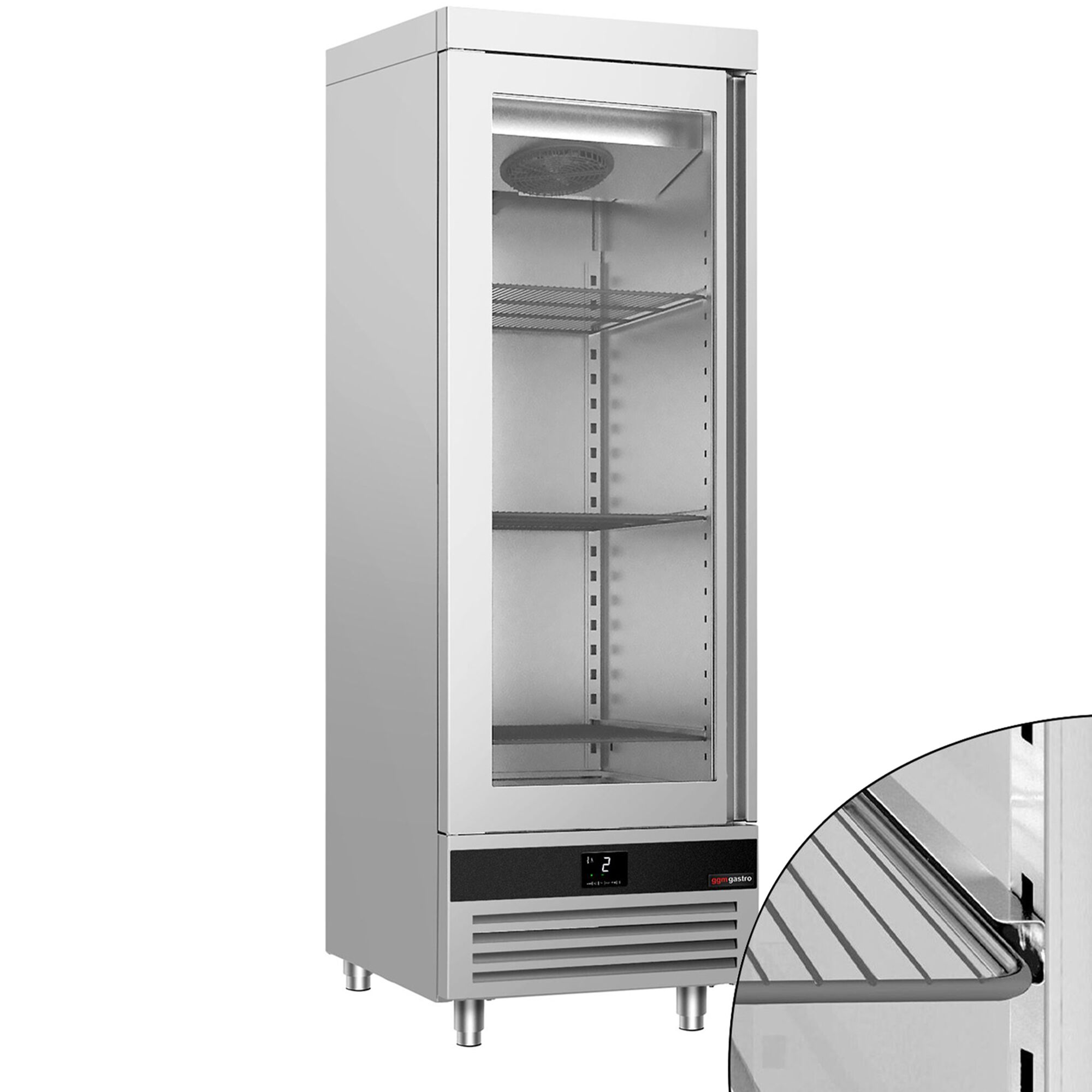 Armoire réfrigérée vitrée positive en acier inoxydable (AISI 430) PREMIUM - GN 2/1 - 600 L - avec 1 porte vitrée & 4 glissières & 4 grilles