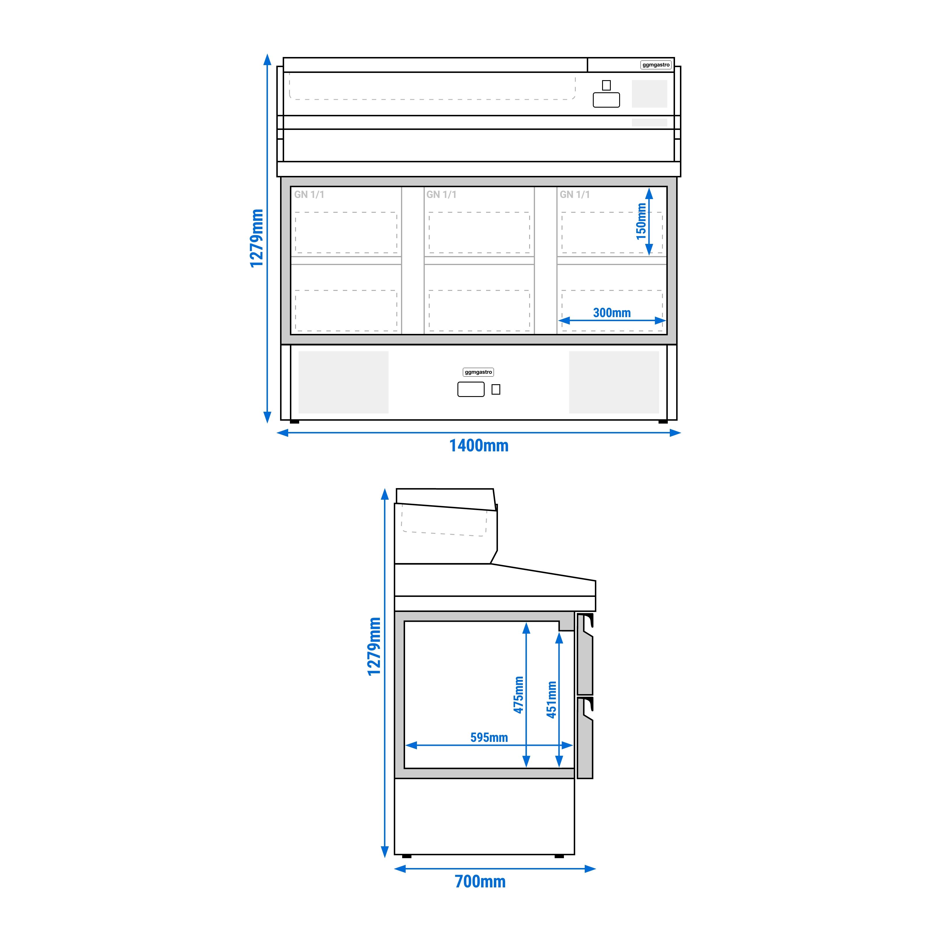 Table réfrigérée à pizza PREMIUM - 1400 x 700 mm - avec 6 tiroirs 1/2 - incl. vitrine réfrigérée 6 x GN 1/4