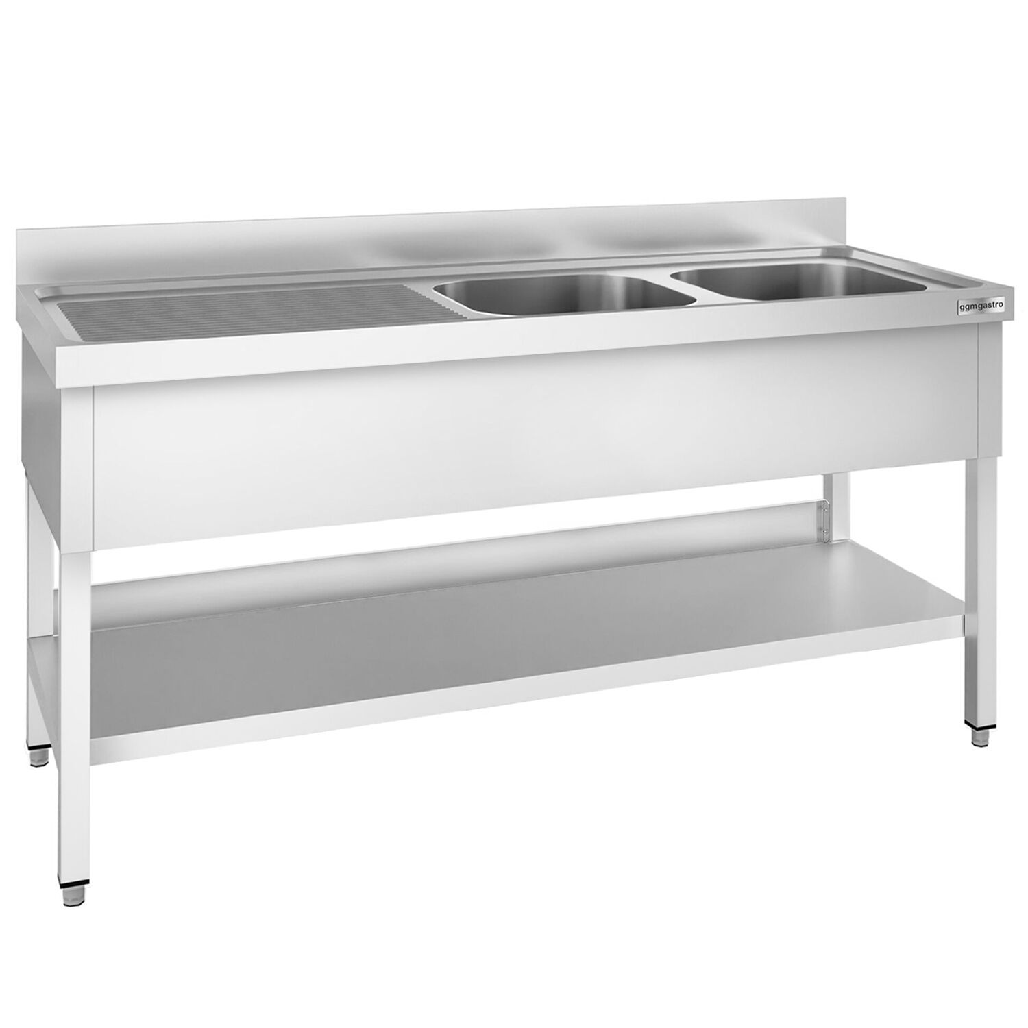 Spültisch PREMIUM - 1800x700mm - mit Grundboden - mit 2 Becken rechts