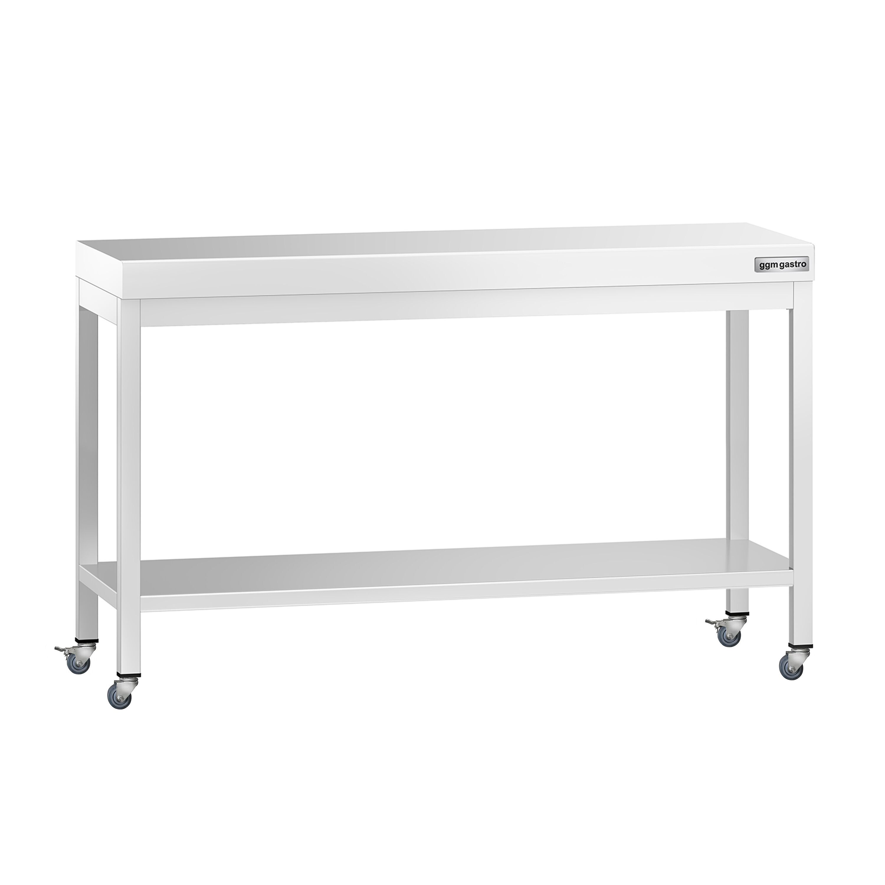 Table de travail en inox PREMIUM - 1400 x 700 mm - avec tablette inférieure et roulettes