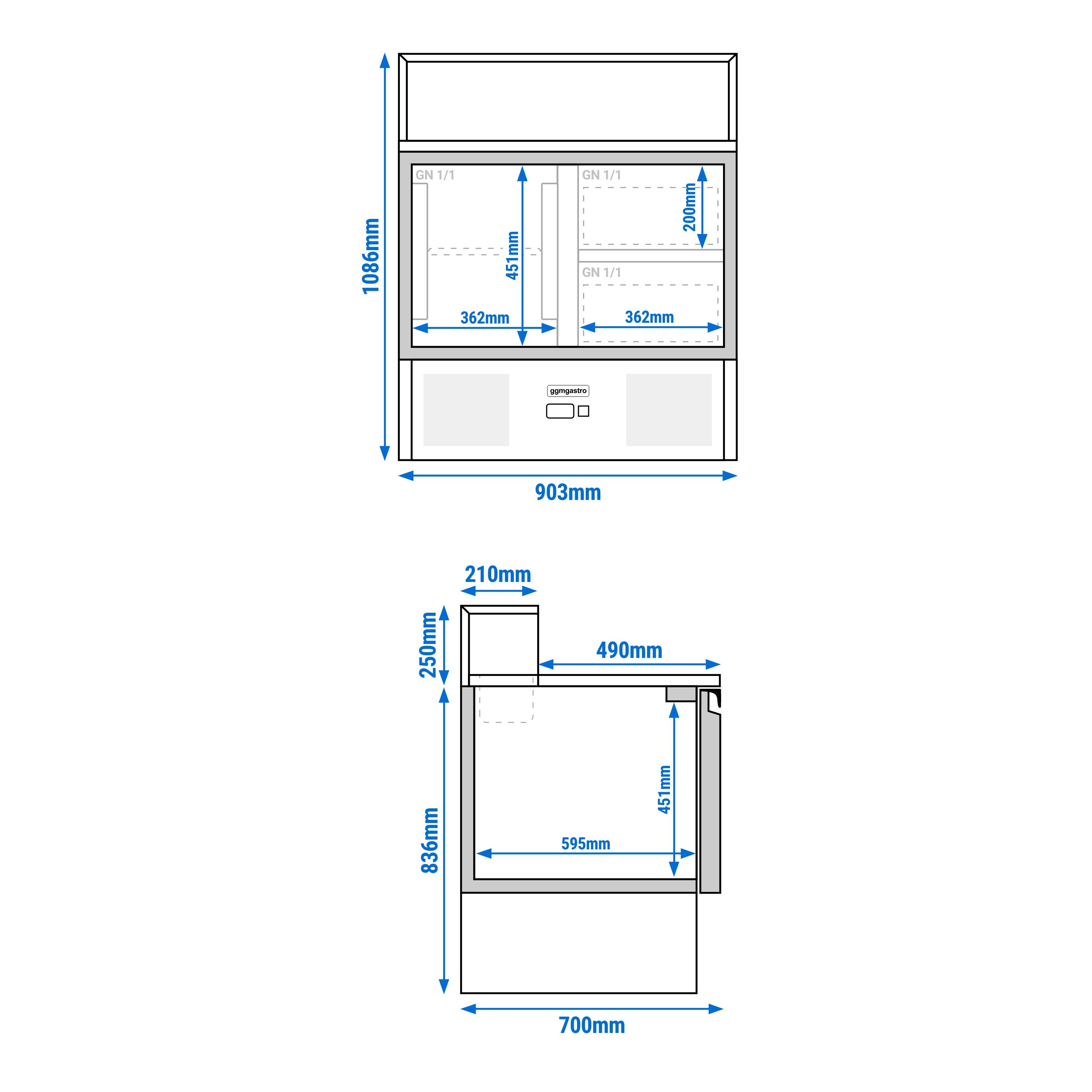 Saladette réfrigérée PREMIUM - 903mm - 240L - 1 porte & 2 tiroirs - plan de travail en granit noir