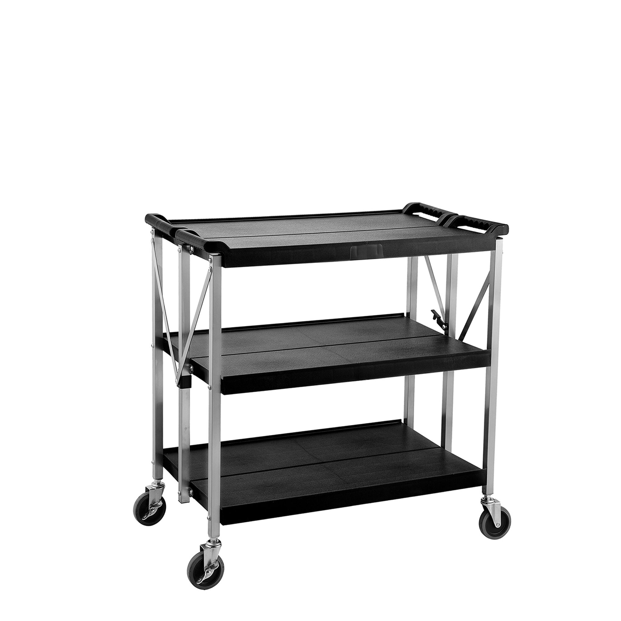 Chariot de service – pliable – en plastique – 880 × 500 mm – avec 3 plateaux