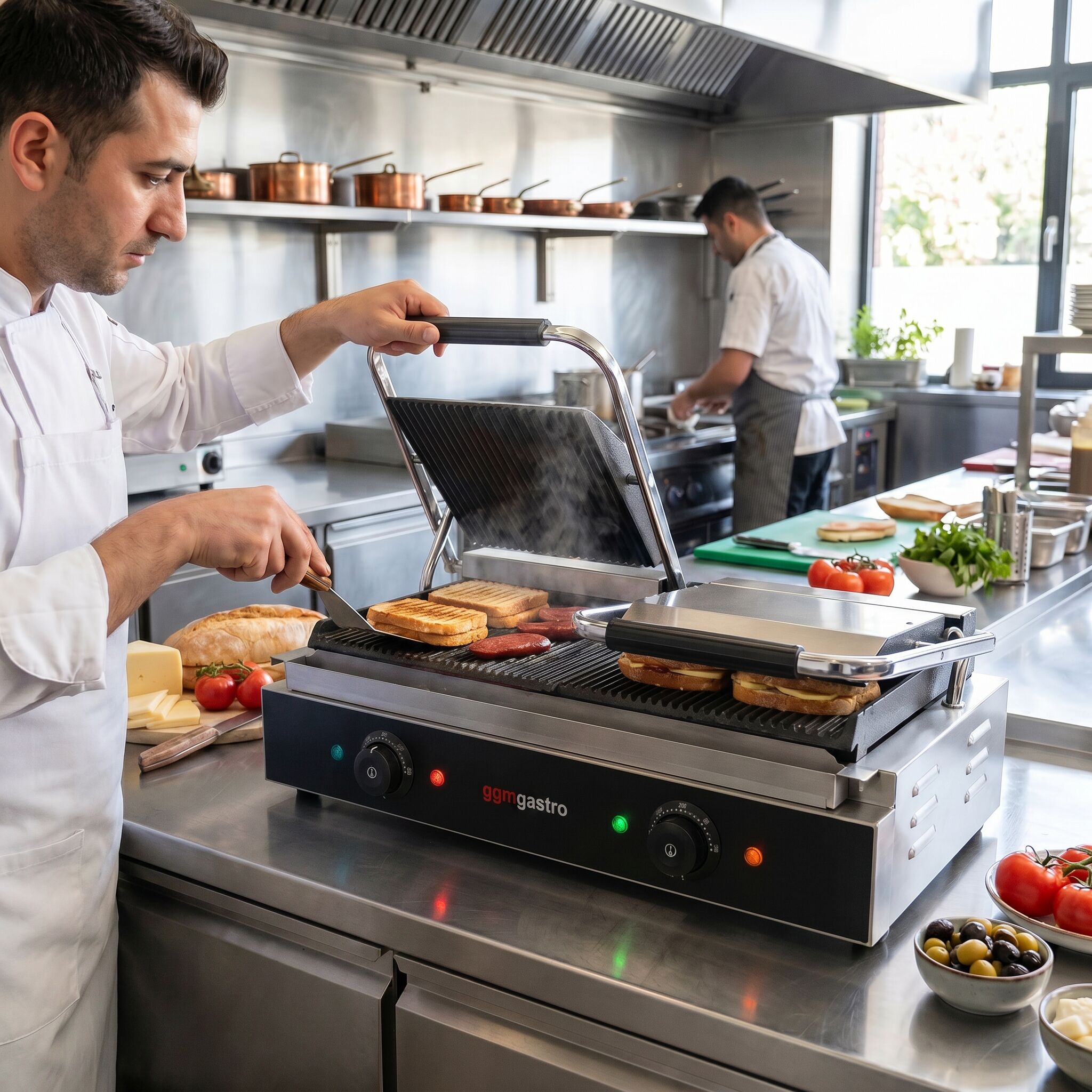 Contactgrill/ Paninigrill - 3600W - platen: boven & onder geribbeld - Grilloppervlak: 480x230mm