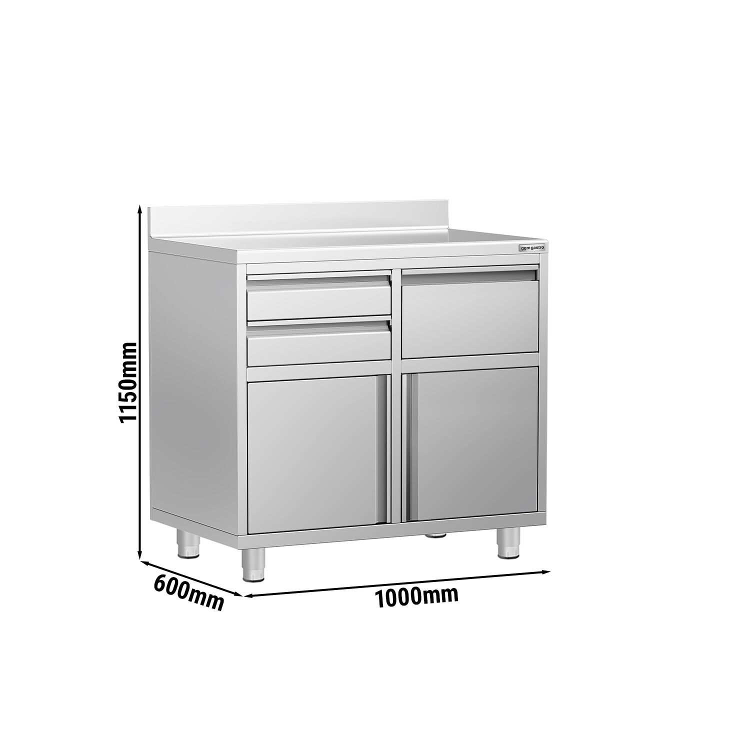 Armoire de travail PREMIUM pour machine à café filtre - 1000x600mm - avec dosseret - 2 tiroirs, 1 porte battante, 1 tiroir à marc de café