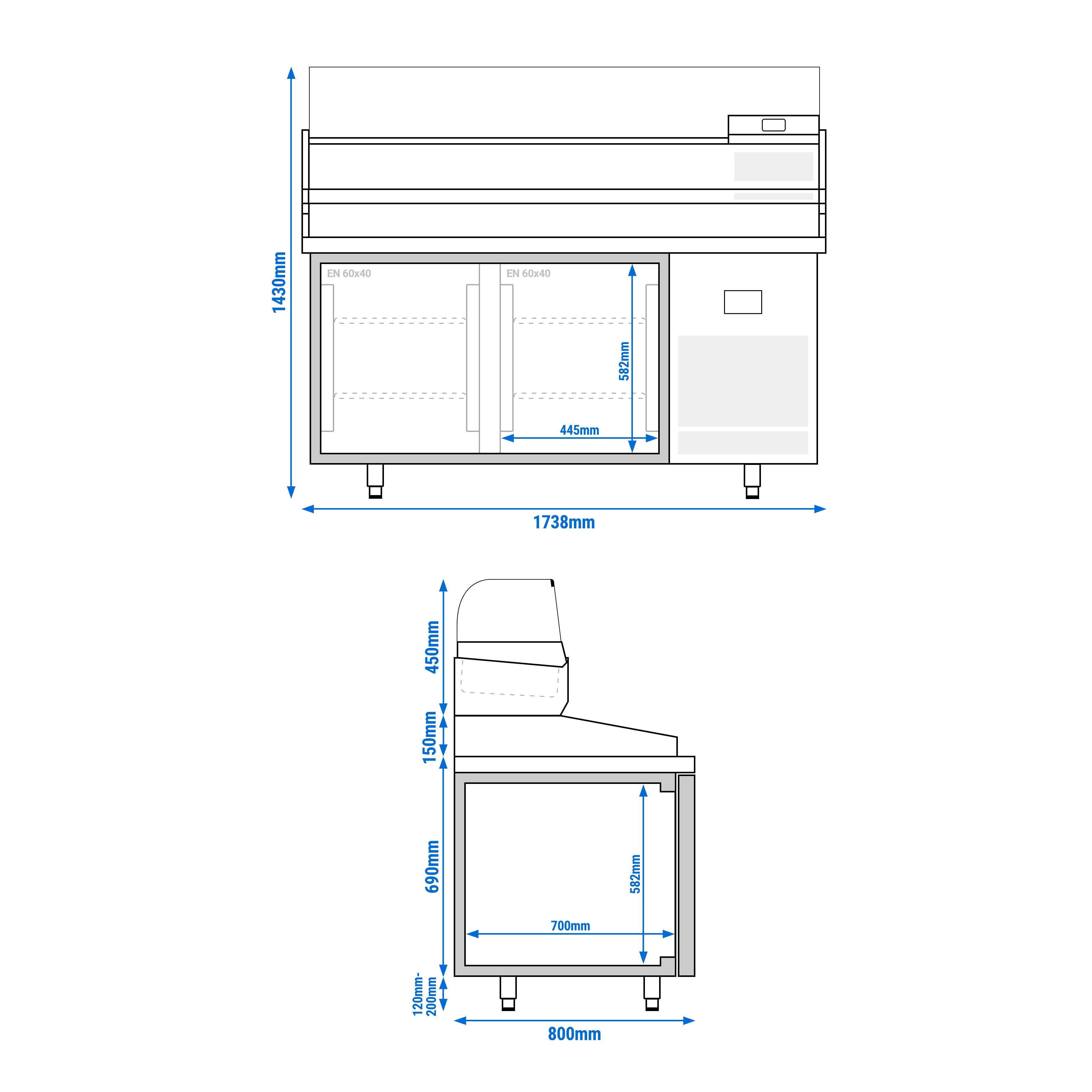 Table réfrigérée à pizza Premium PLUS - 1783x800 mm - avec 2 portes - incl. vitrine réfrigérée - 7x GN 1/4