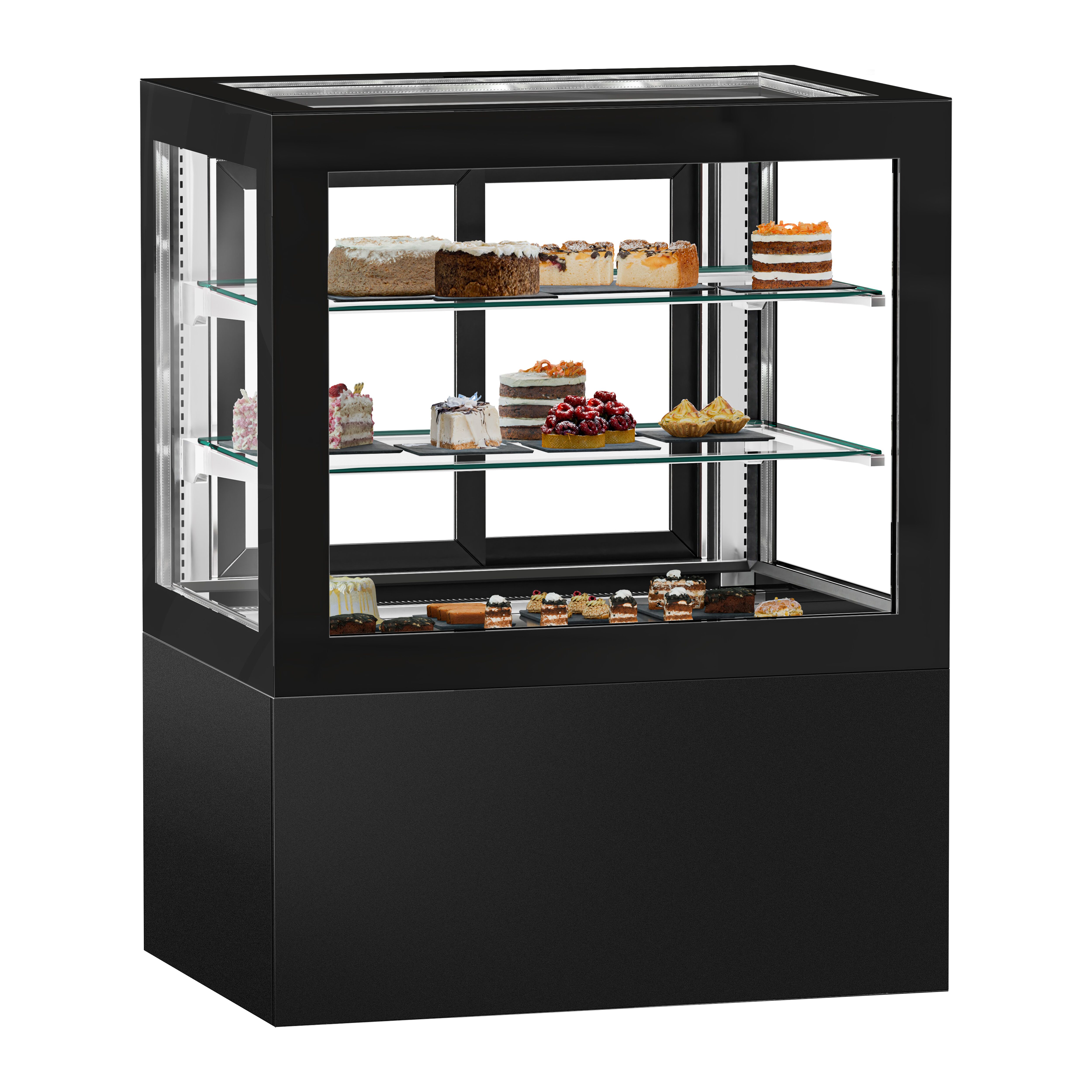Vitrine à pâtisserie réfrigérée - 470L - 1010mm - Double vitrage - portes coulissantes vitrées arrière - pour pâtisseries - Noir