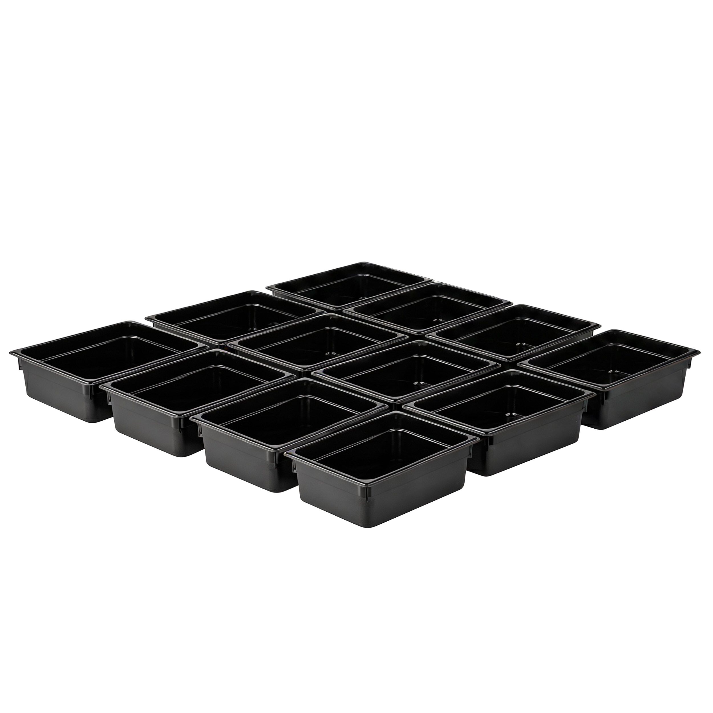 (12 pièces) Bac en Polycarbonate GN 1/2 - Noir - Hauteur : 100 mm