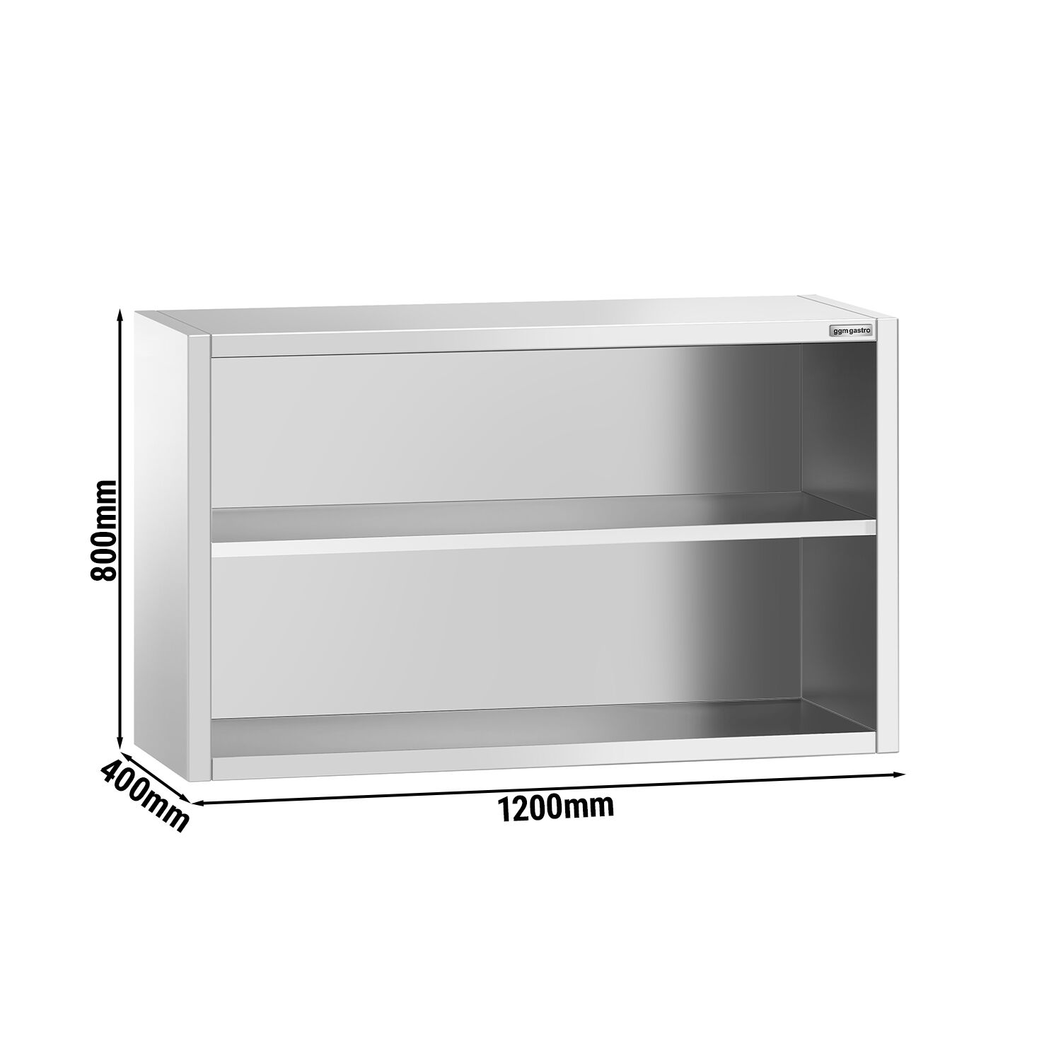 Armoire murale en acier inoxydable PREMIUM - 1200x400mm - sans portes (ouvert) - 800mm de haut