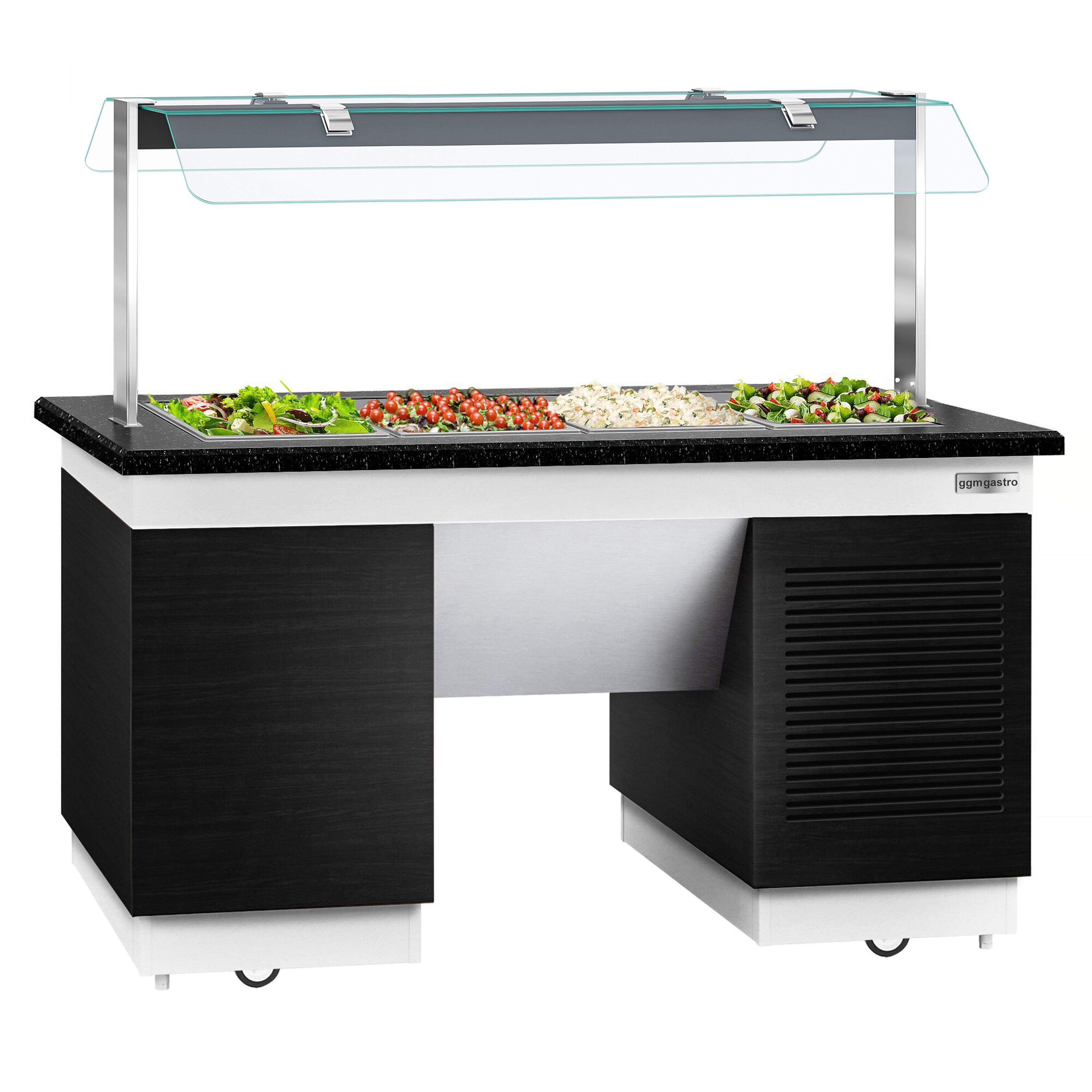 Buffet réfrigéré DUBLIN - 1600mm - avec cuve réfrigérée - sur roulettes - pour 4x GN 1/1 - Noir