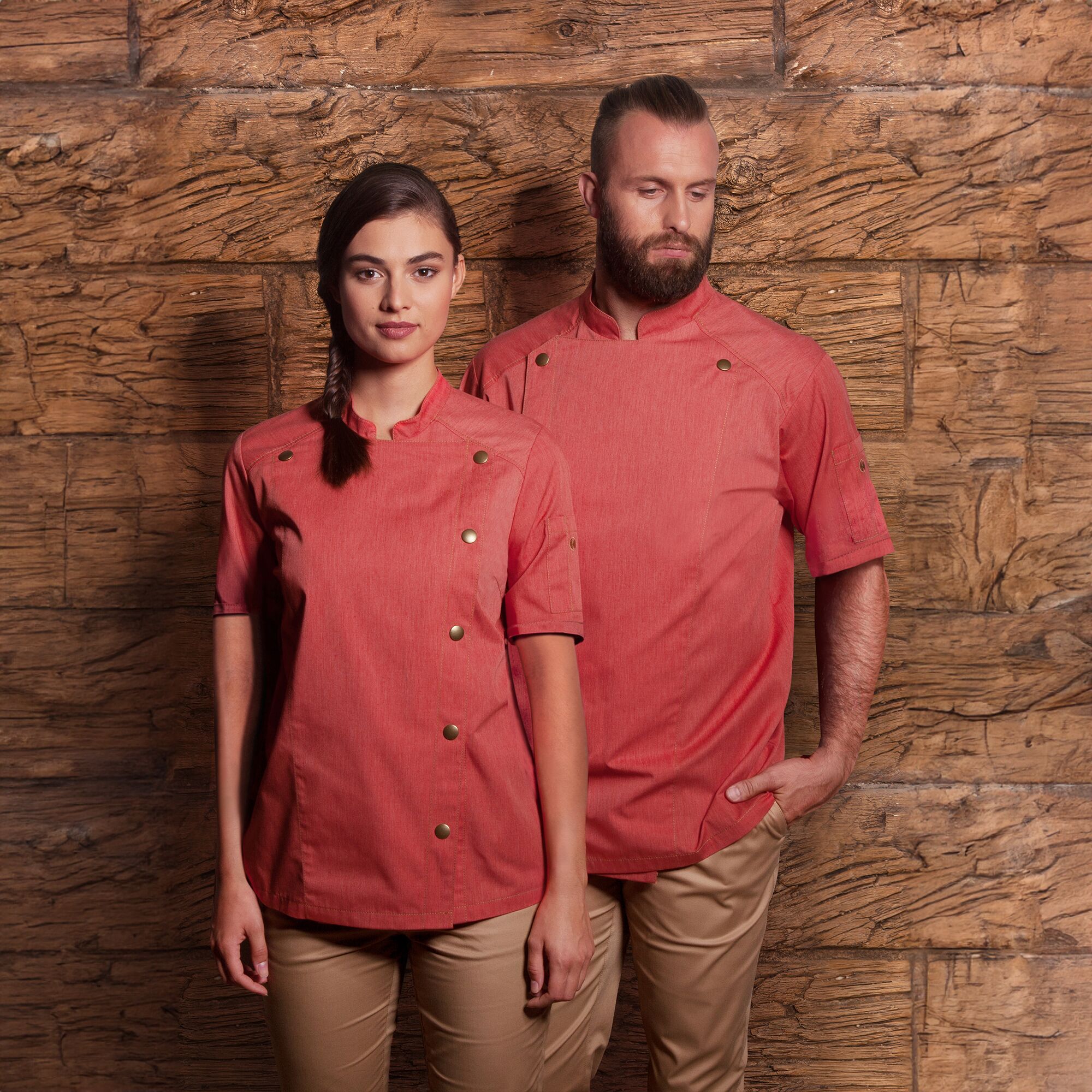 KARLOWSKY | Veste de cuisine manches courtes femme style jeans - Rouge Vintage - Taille : 38