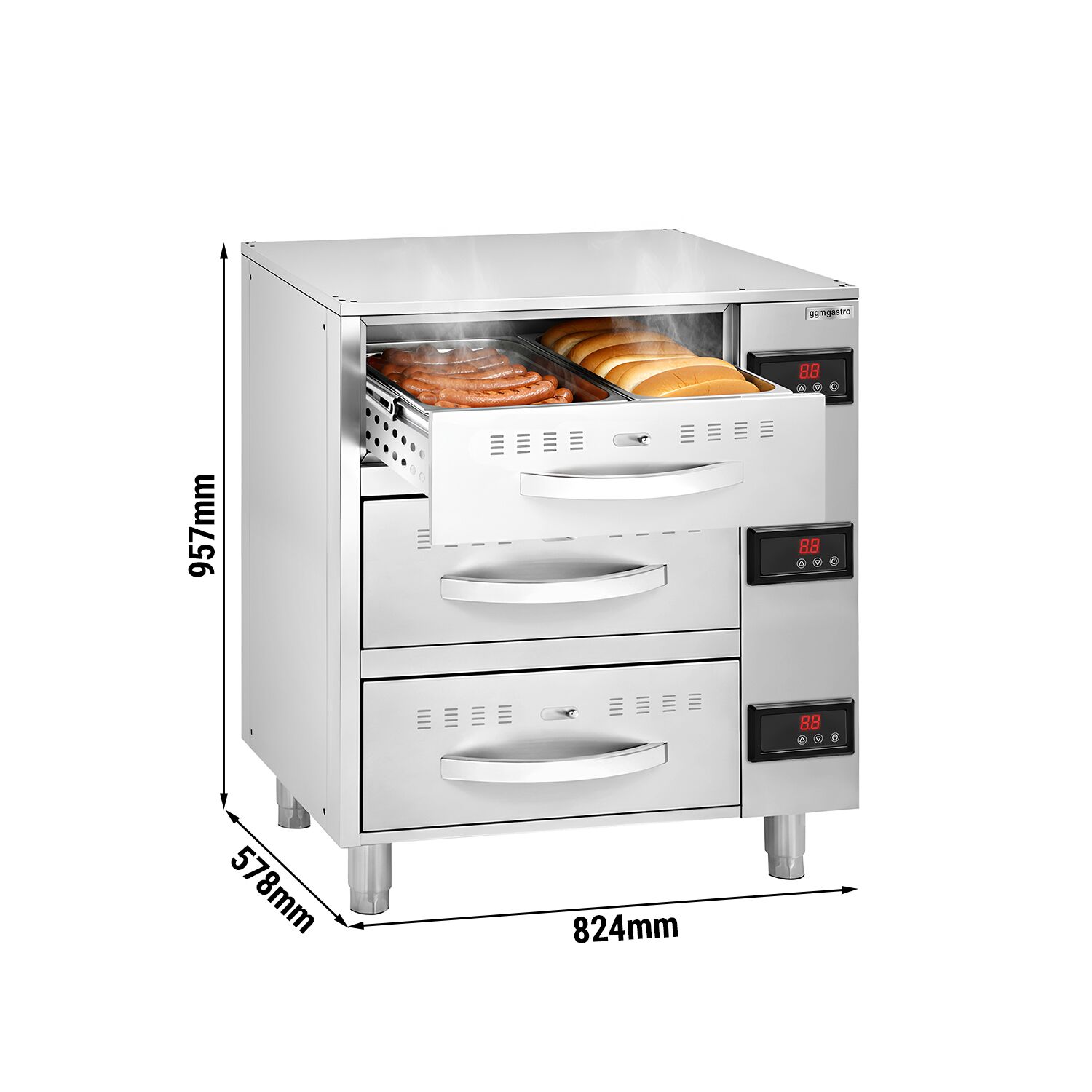 Meuble chauffant à tiroirs GN 1/1 - 3 tiroirs - 6kW - 824x578x957mm