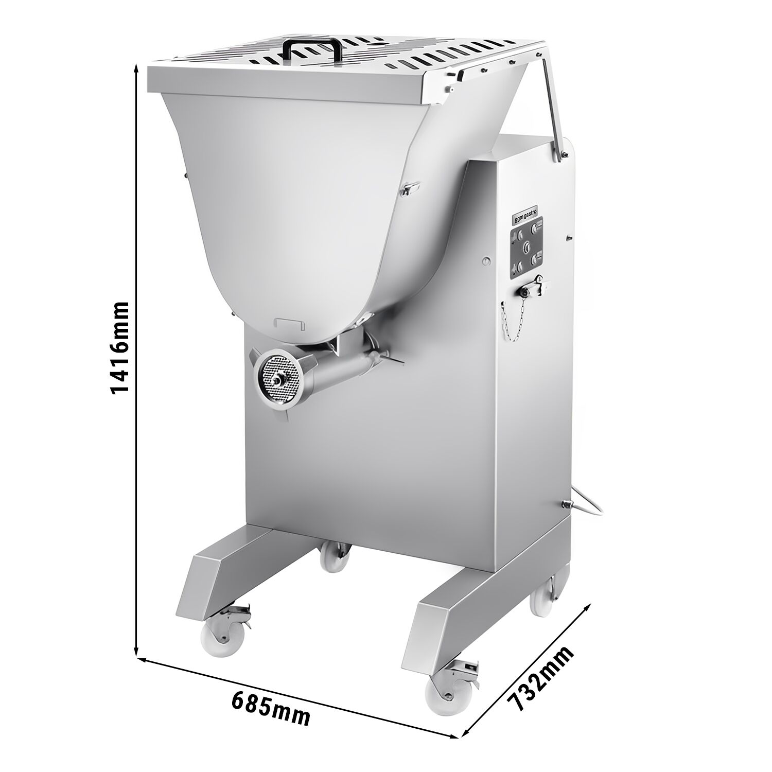 Heavy Duty Electric Meat Mincer Size 32 with Meat Mixer - 850-1000kg/h - 2.94 kW - Mincing Plate 4.5mm - with Castors