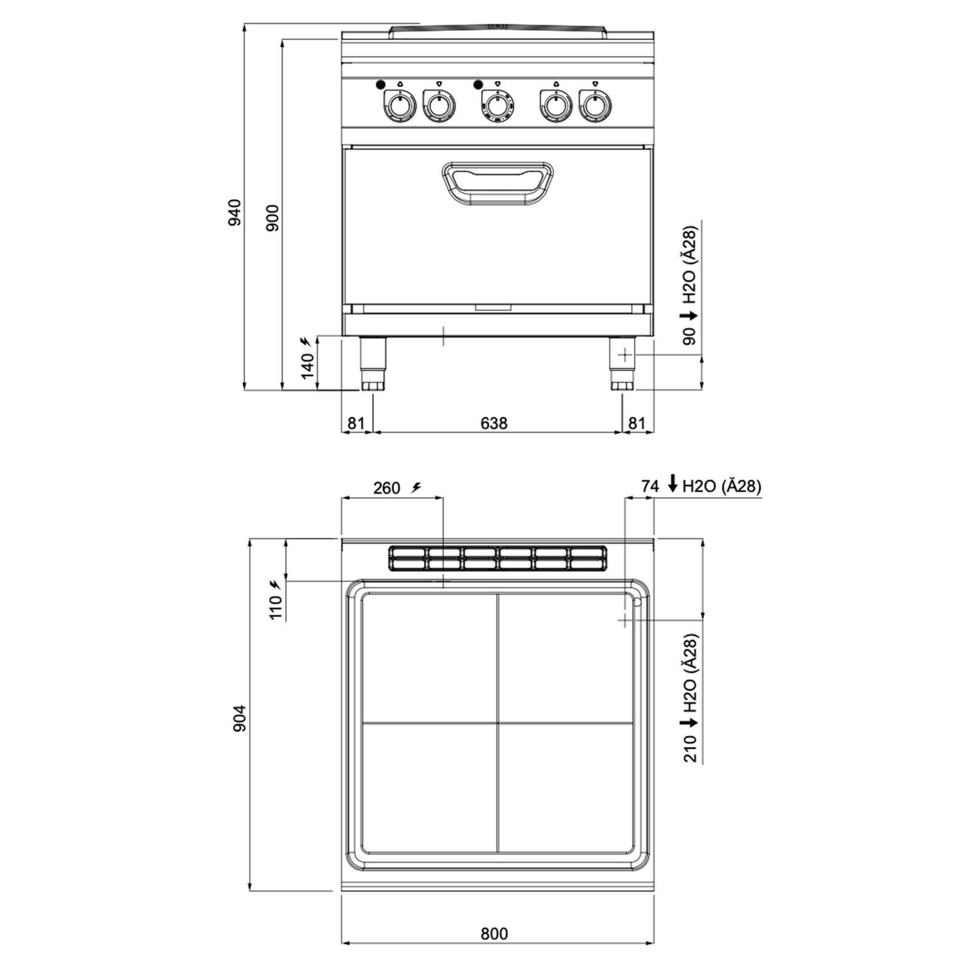 Fourneau à plaque coup de feu électrique - 18,68kW - incl. four de cuisson Électrique Convection - 4,68kW
