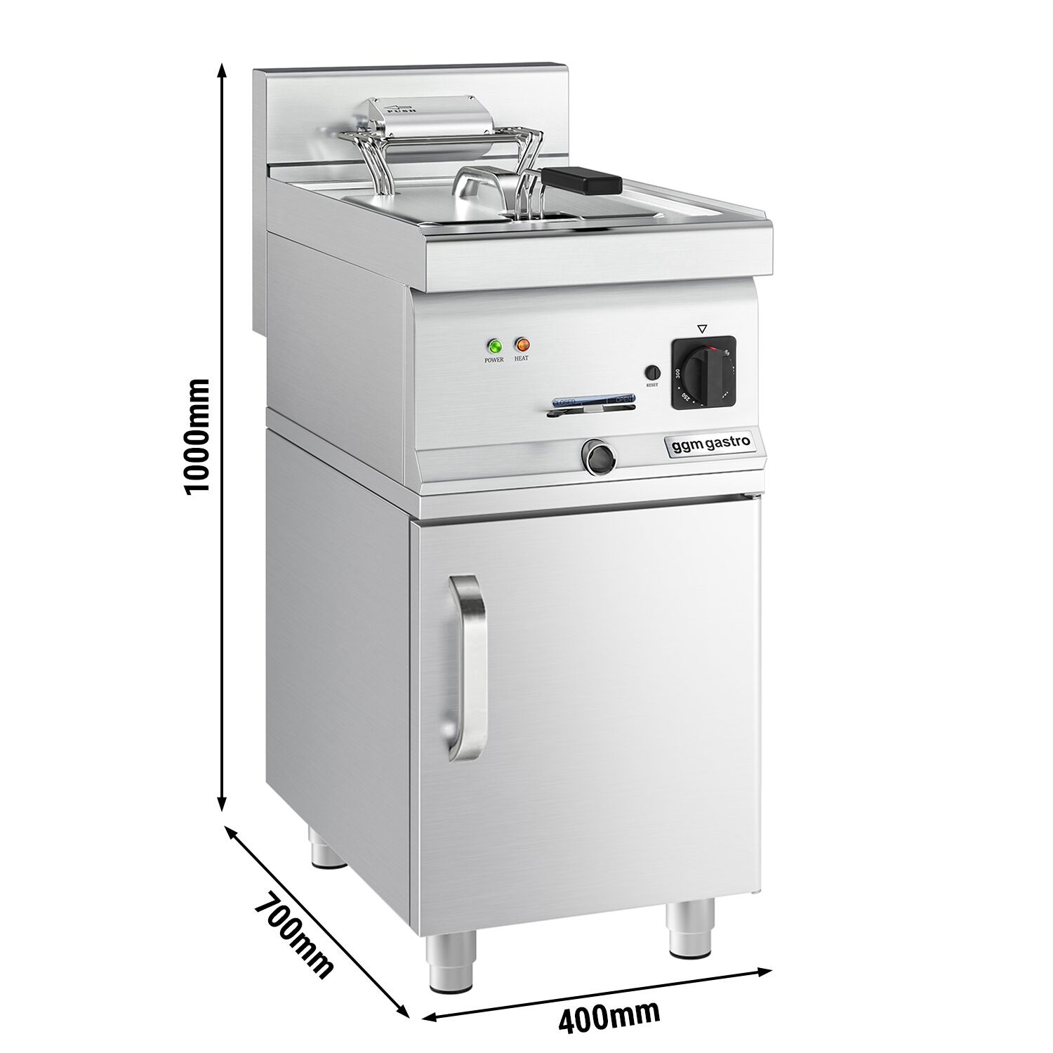 Friteuse électrique – 10 litres – 9 kW – avec soubassement incluant 1 porte
