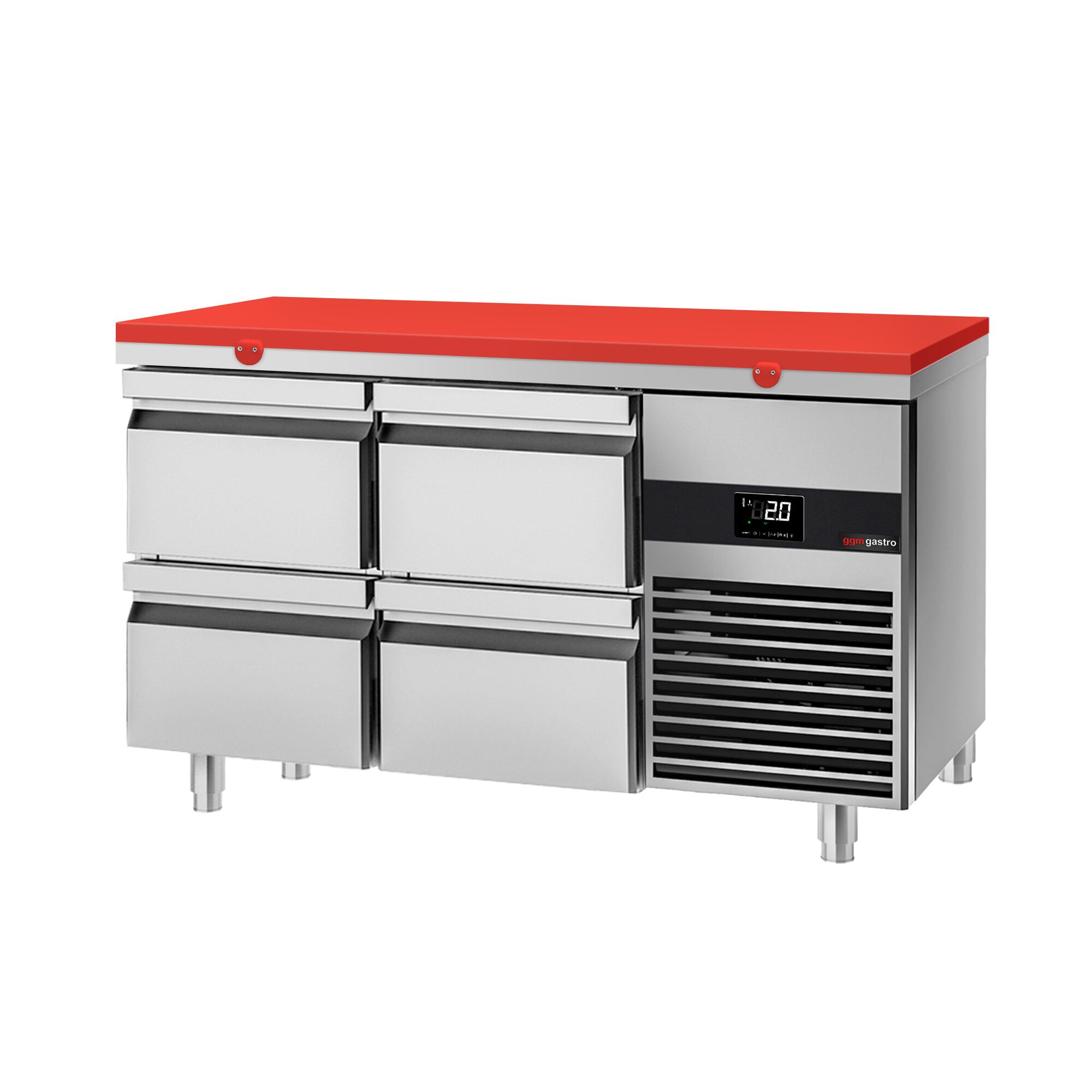 Table réfrigérée PREMIUM - 1400x700 mm - avec 4 tiroirs - incl. planche à découper rouge