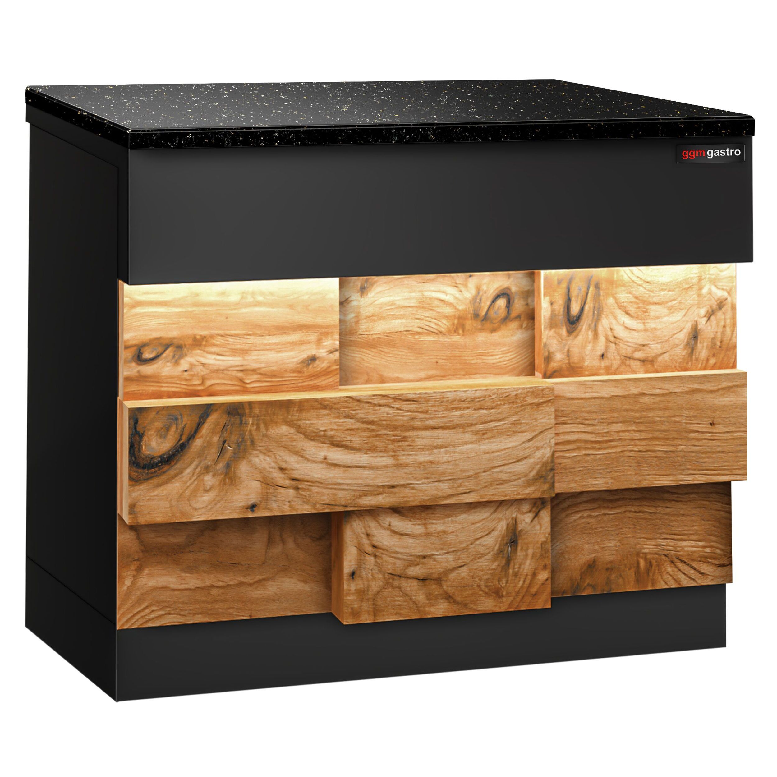 Table de caisse TORONTO – 900 mm – façade en bois – plan de travail en granit Noir