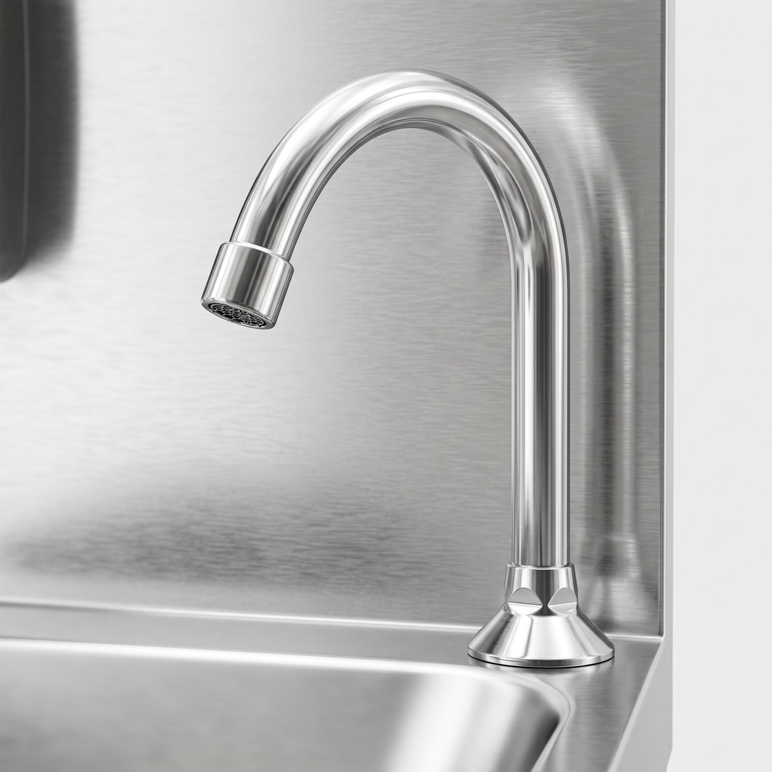 Hand washbasin – with tap, soap dispenser, knee-operated control and high rim